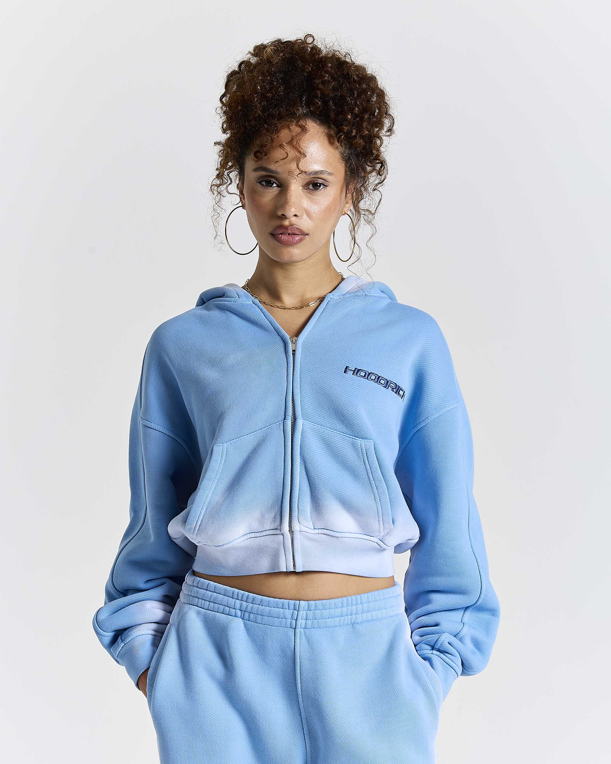 Women's Ghost Boxy Fit Zip Hoodie - Blue