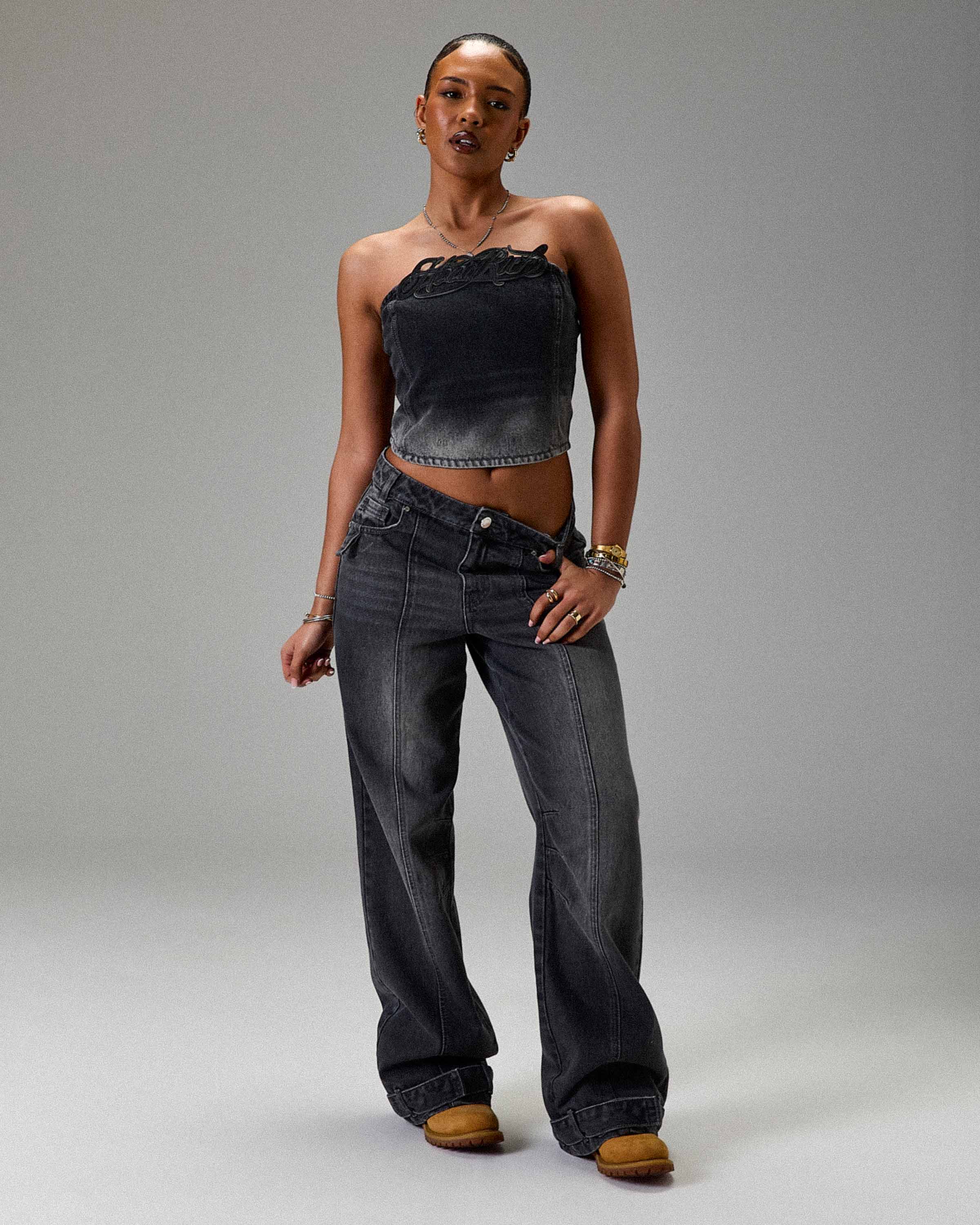 The Winner's Circle Solace Panelled Appliqué Corset - Grey/Black