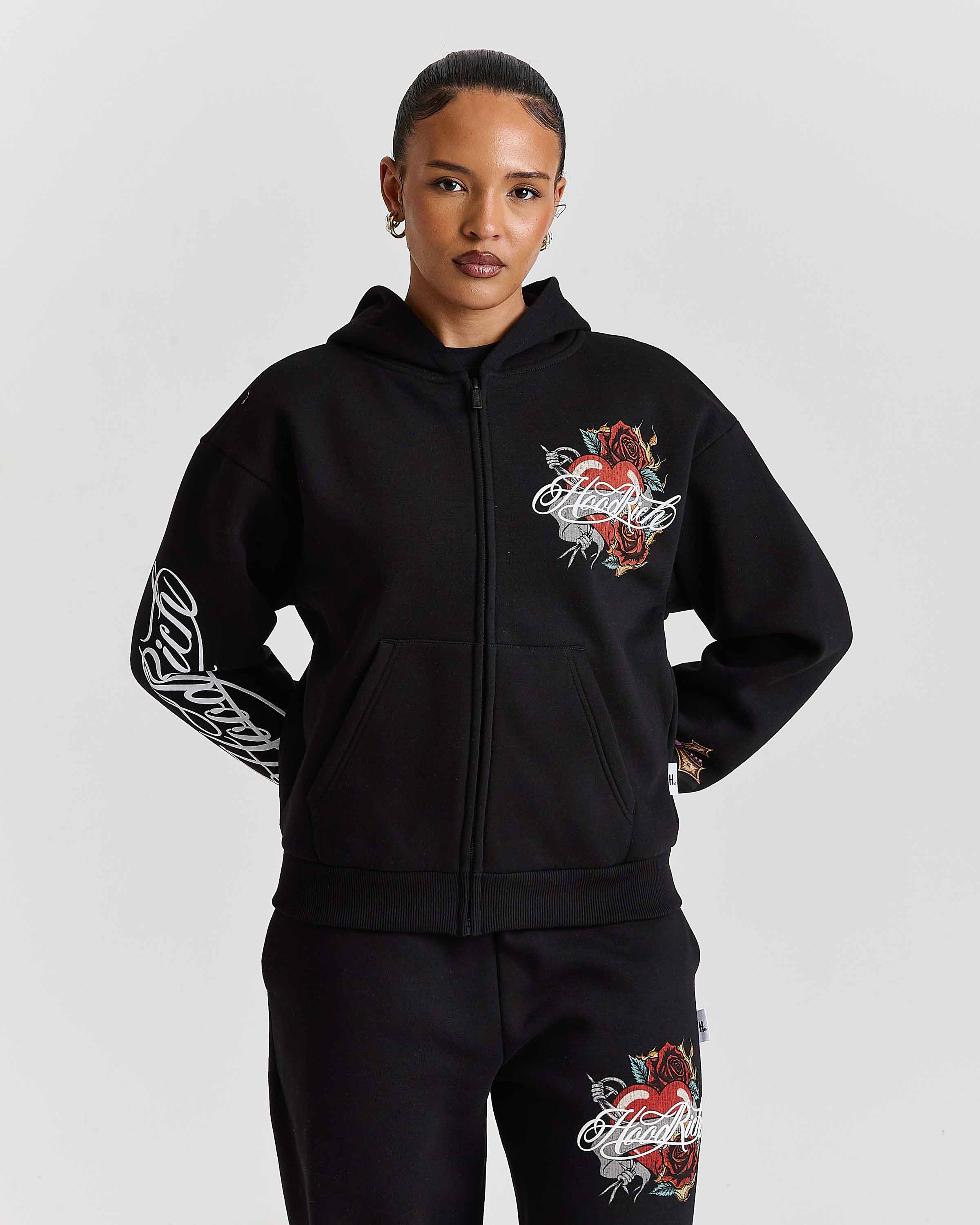 Vox Mid Length Zip Hoodie - Black/Red
