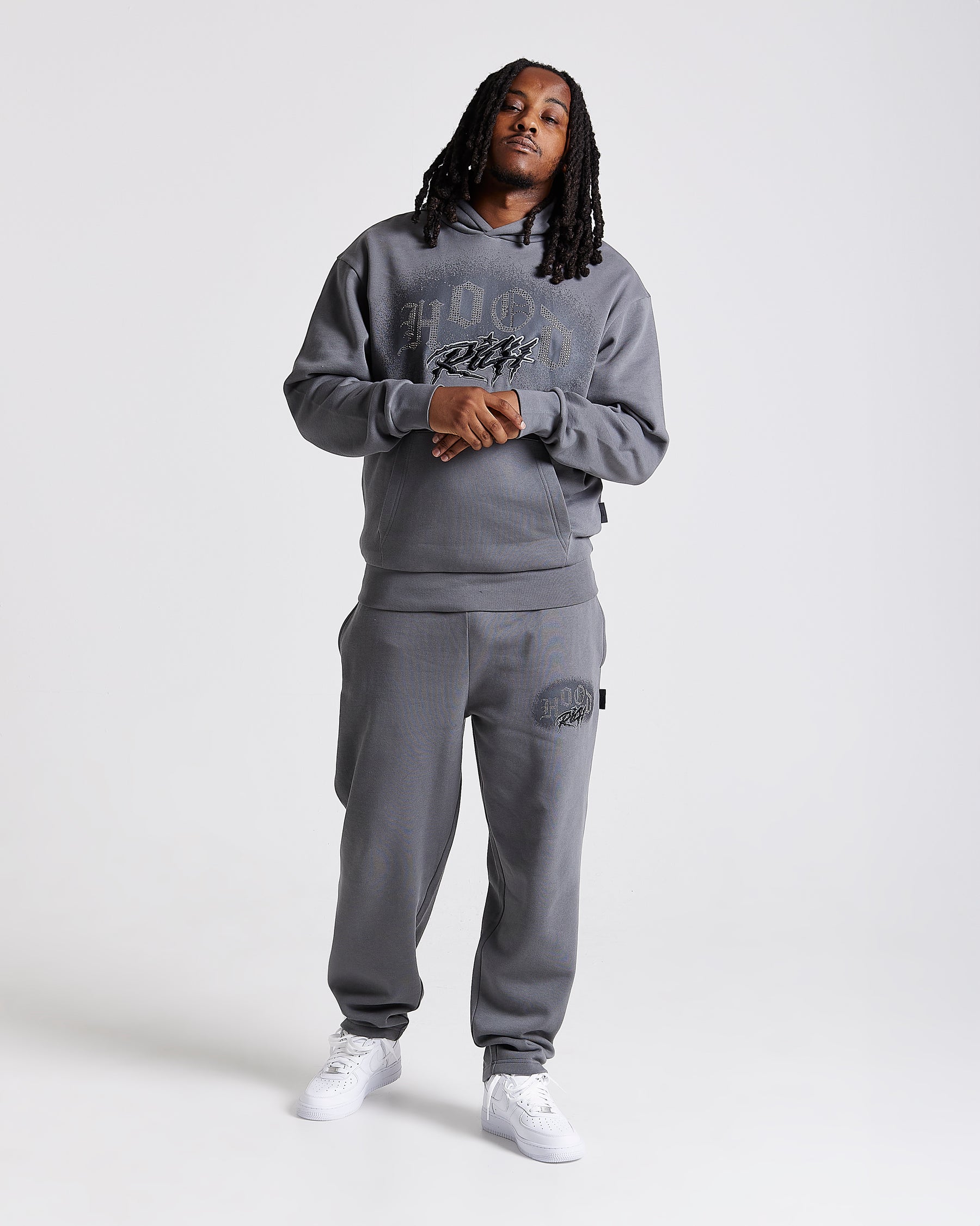 Iron Oversized Hoodie - Grey/Rhinestones
