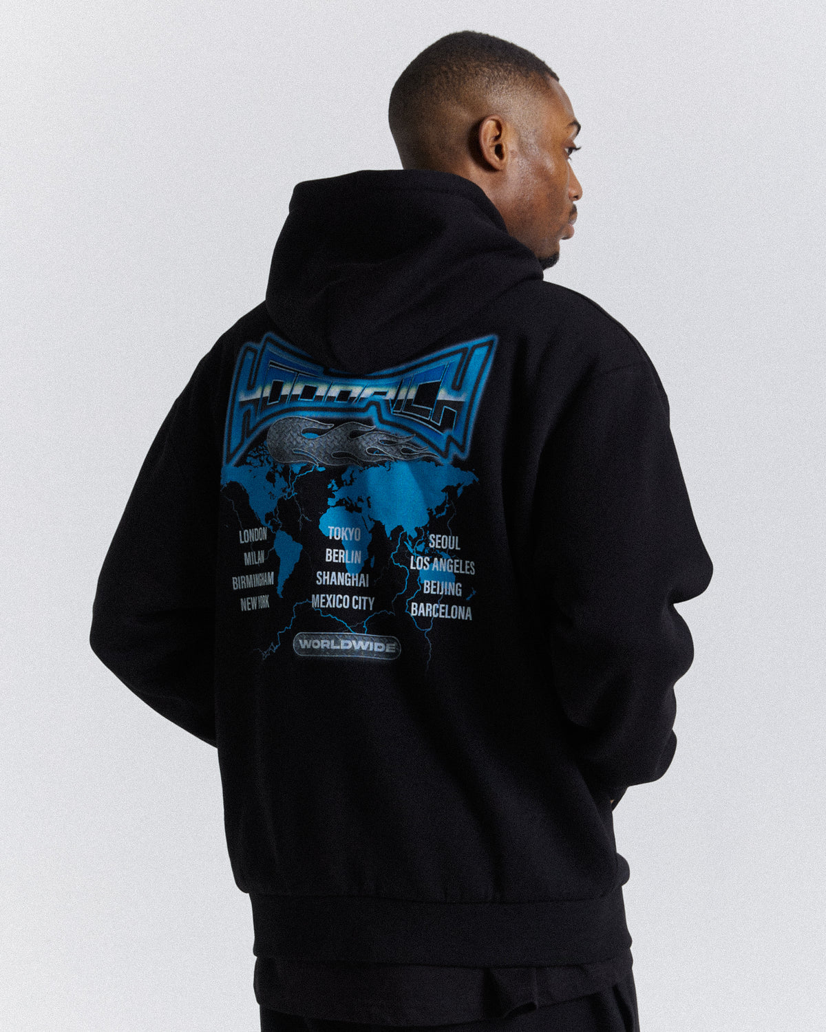 Sweat à capuche oversize Worldwide - Noir/Blanc/Bleu