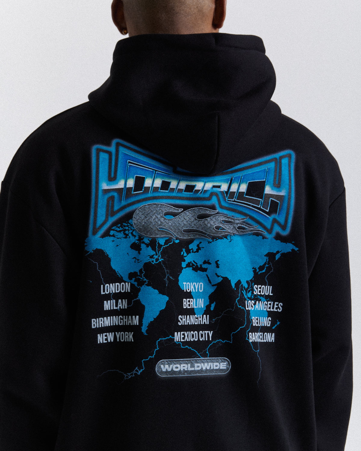 Sweat à capuche oversize Worldwide - Noir/Blanc/Bleu