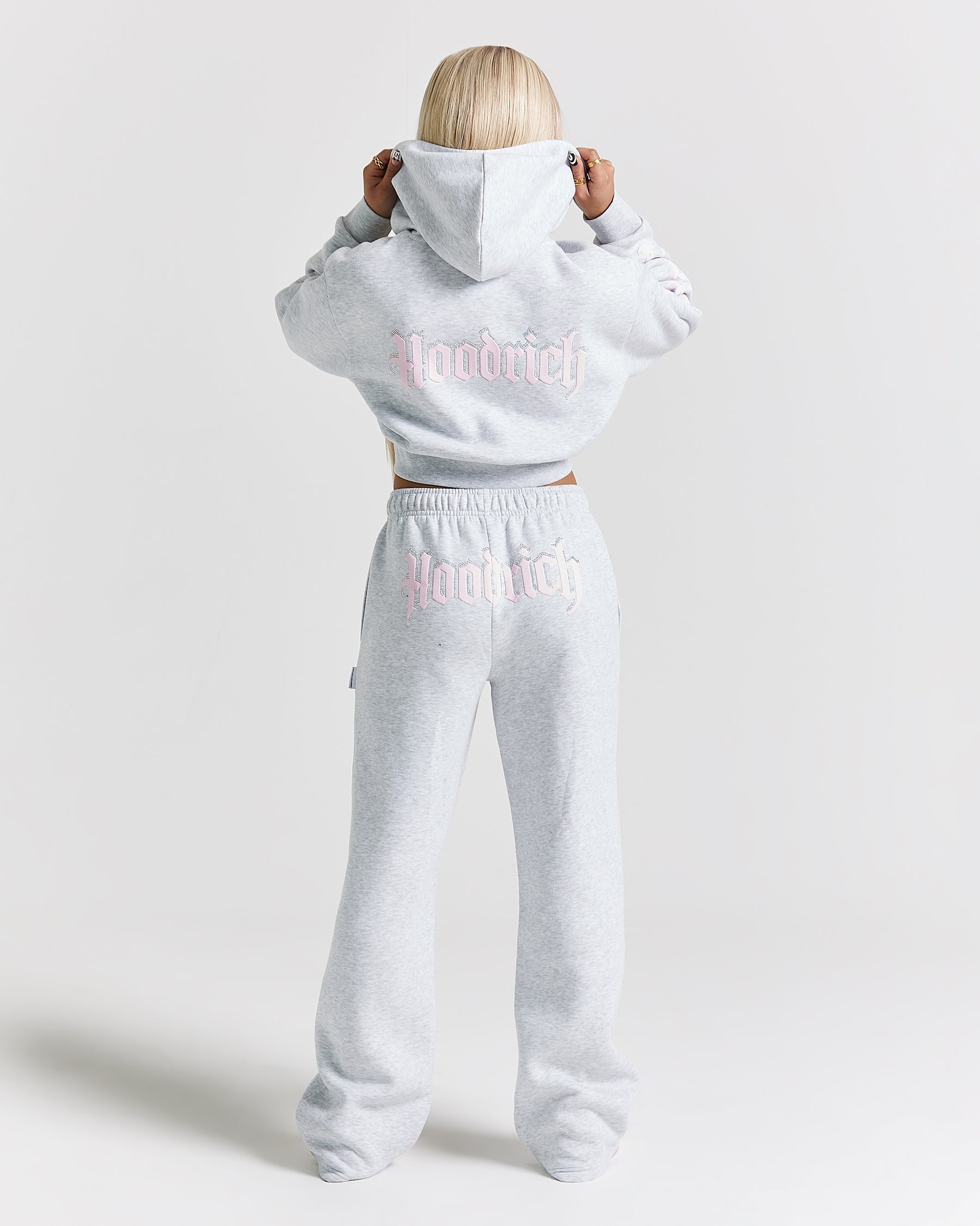 Totem Wide Leg Jogger - Light Grey/Pink/Rhinestone