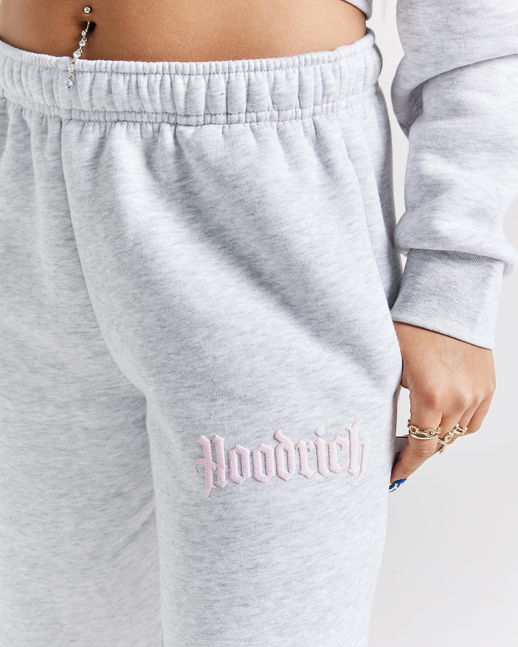 Totem Wide Leg Jogger - Light Grey/Pink/Rhinestone