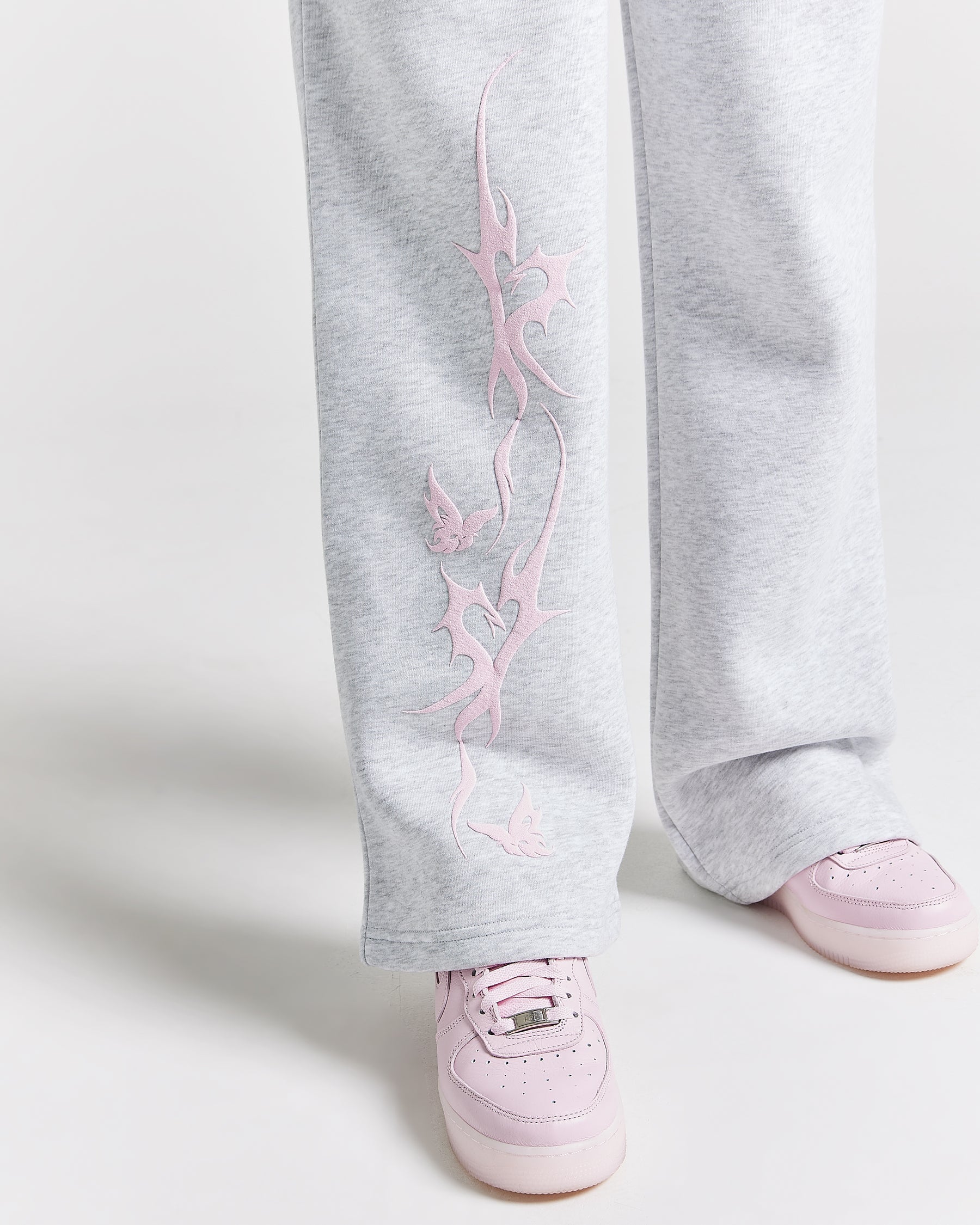 Totem Wide Leg Jogger - Light Grey/Pink/Rhinestone