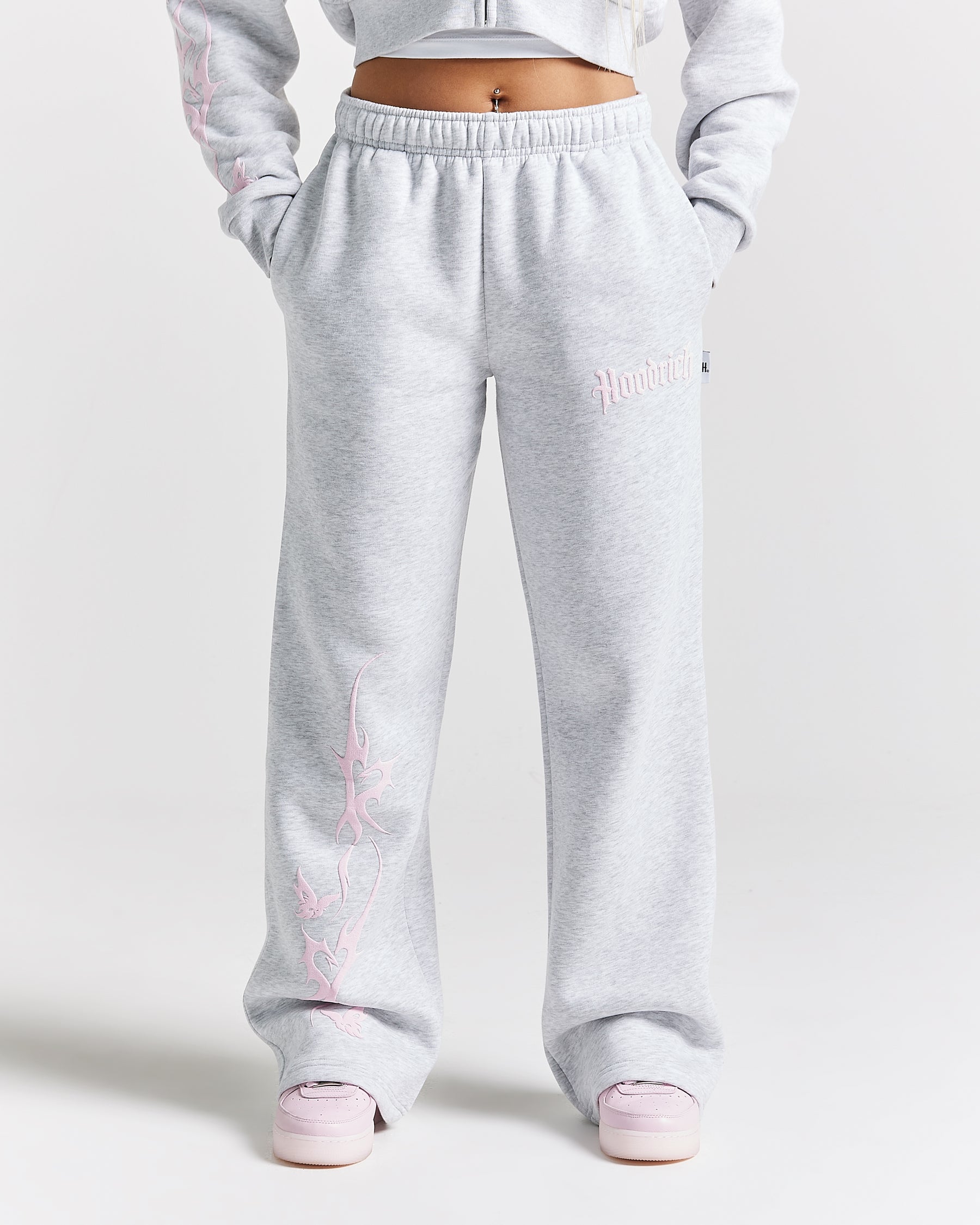 Totem Wide Leg Jogger - Light Grey/Pink/Rhinestone