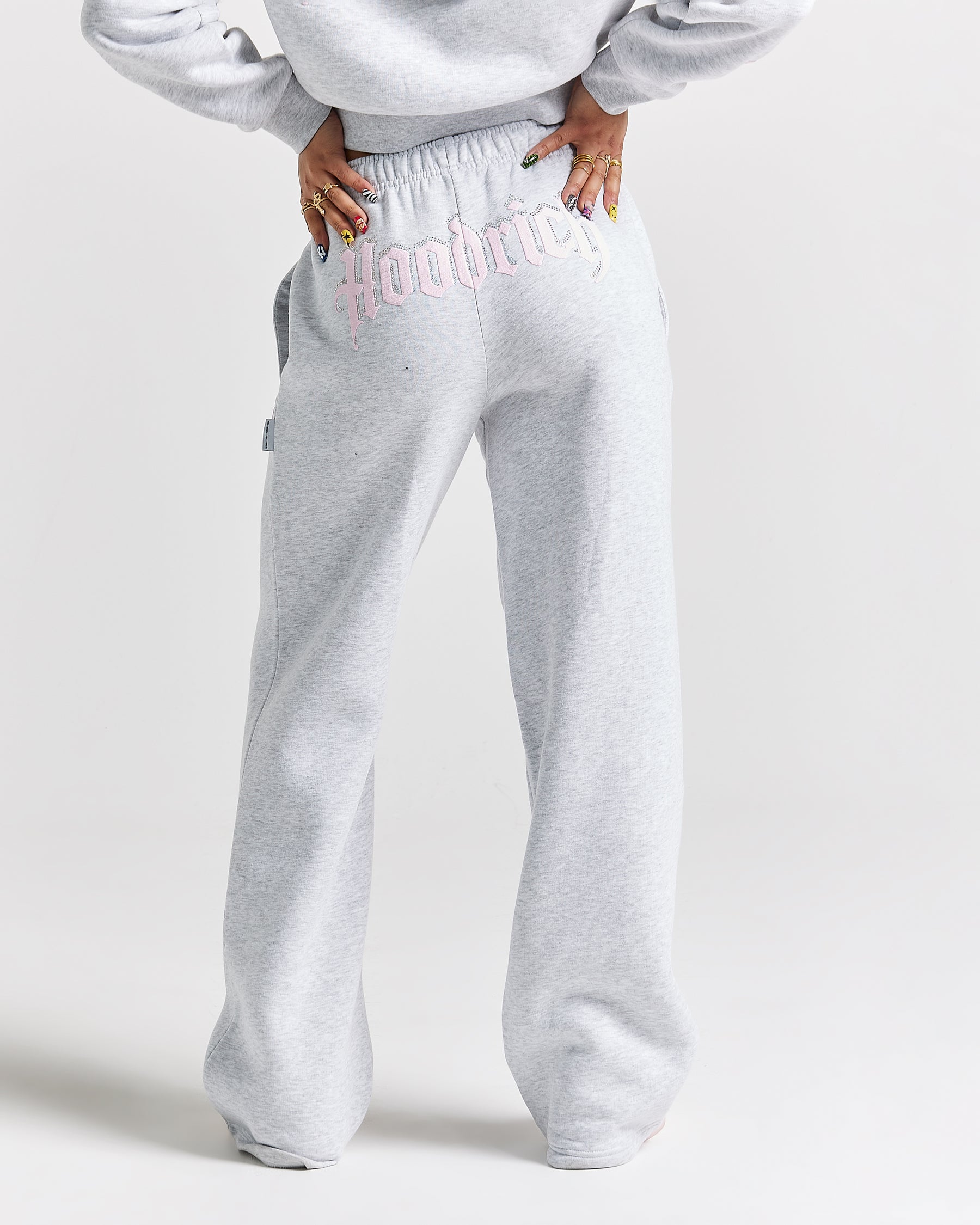 Totem Wide Leg Jogger - Light Grey/Pink/Rhinestone