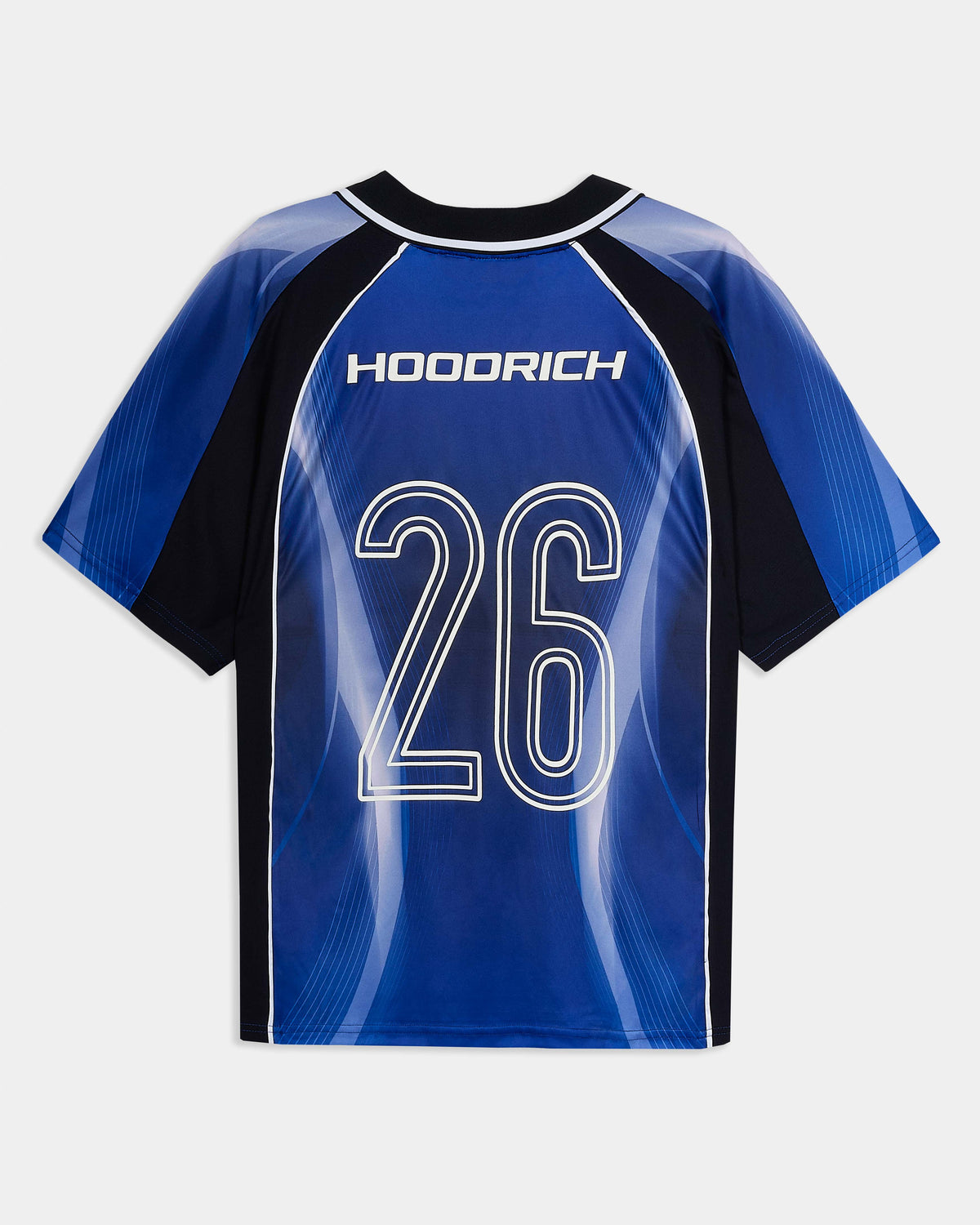 Blue sports jersey with black accents and the number 26 on a white background