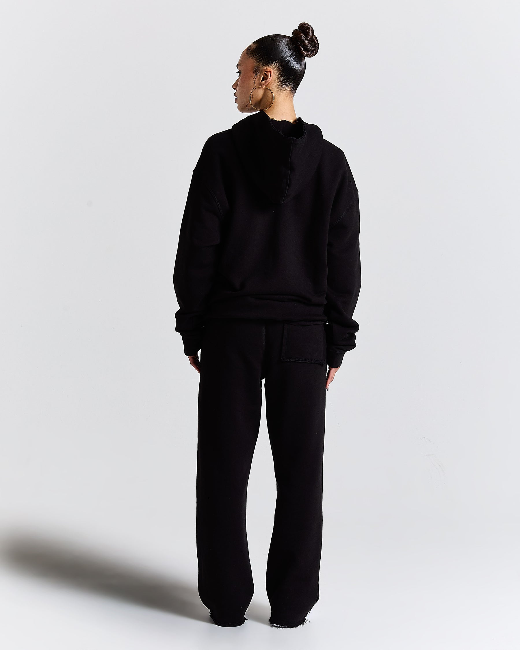 Fray Zip Relaxed Fit Hoodie - Black