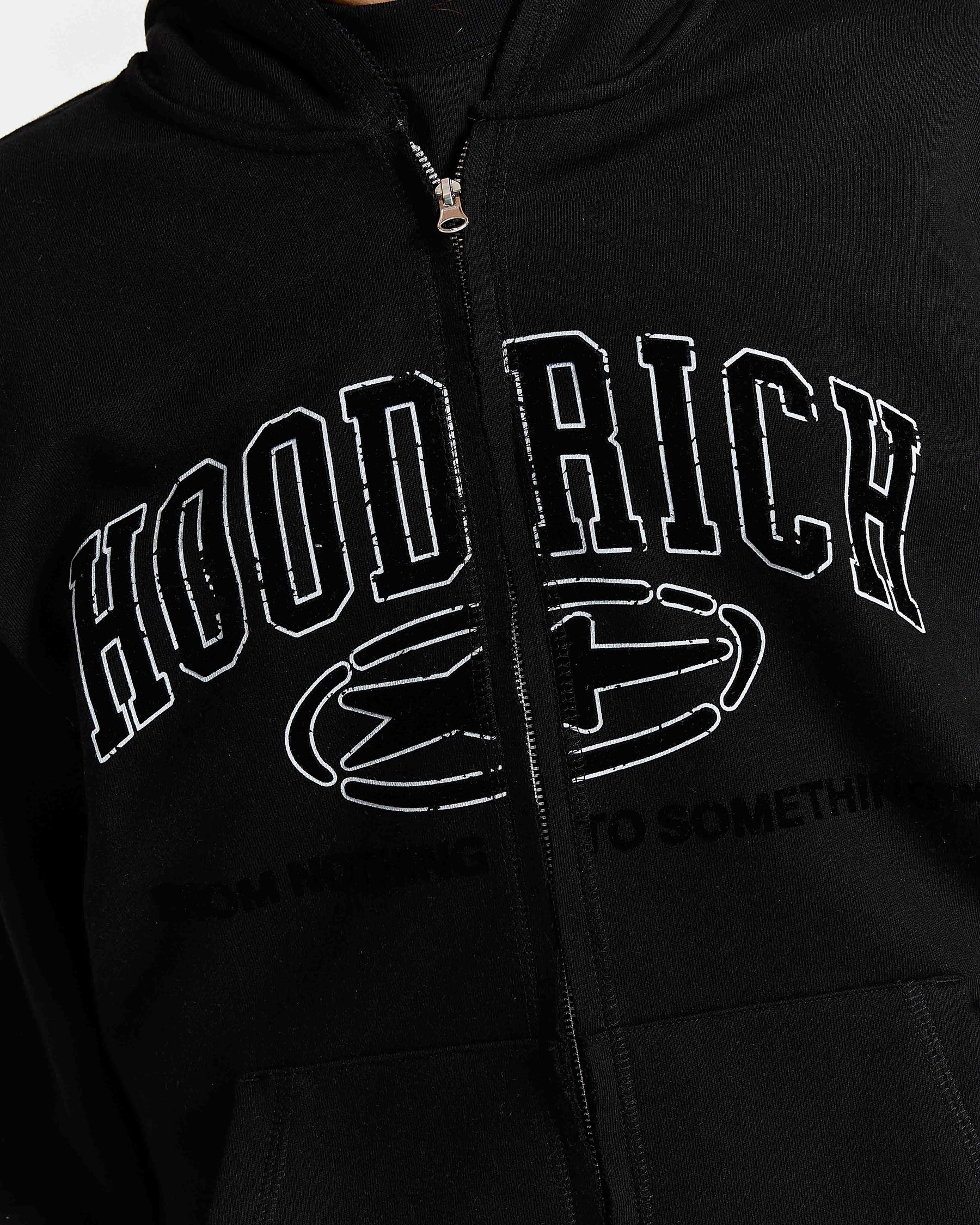 Fray Zip Relaxed Fit Hoodie - Black
