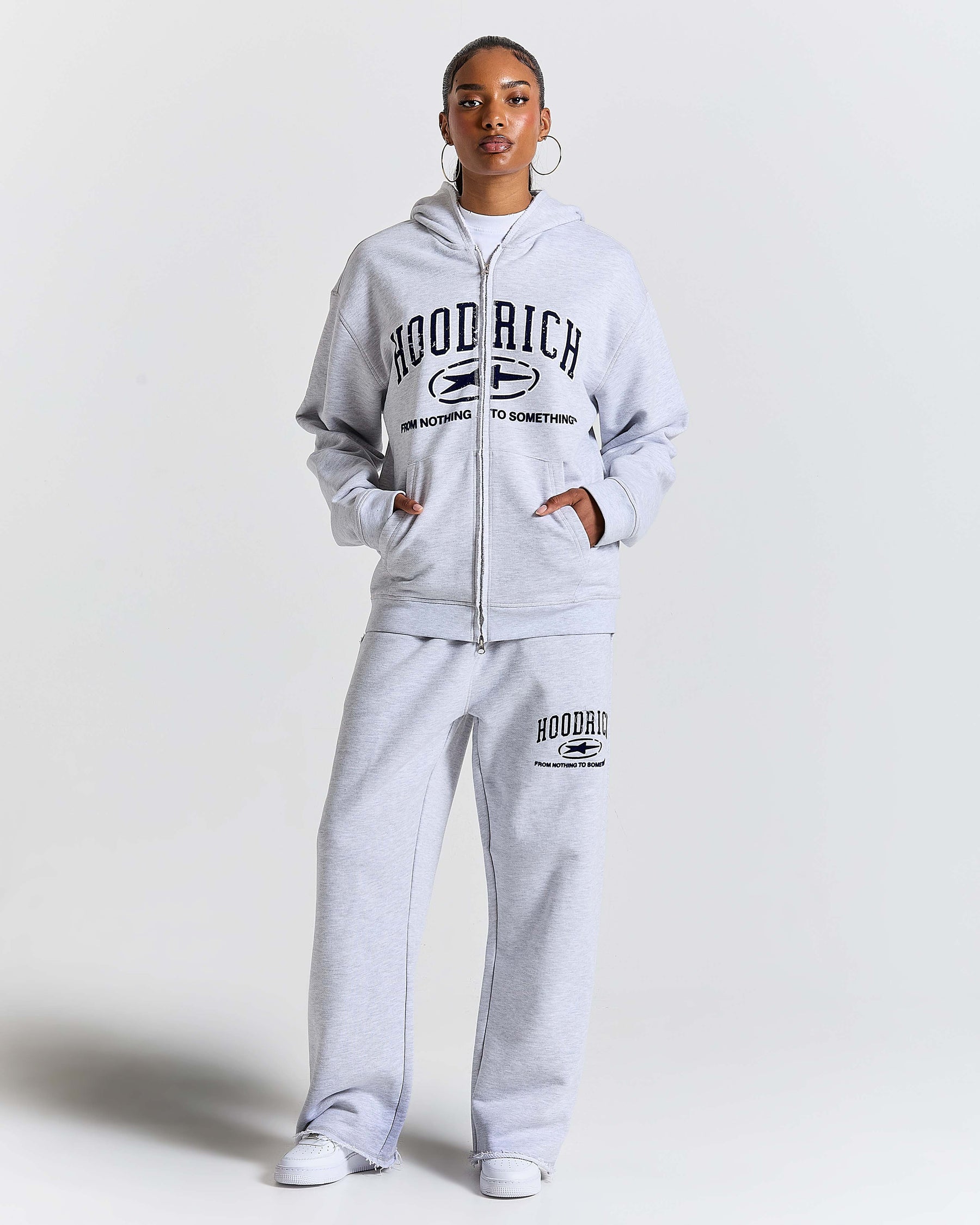 Fray Zip Relaxed Fit Hoodie - Grey Marl