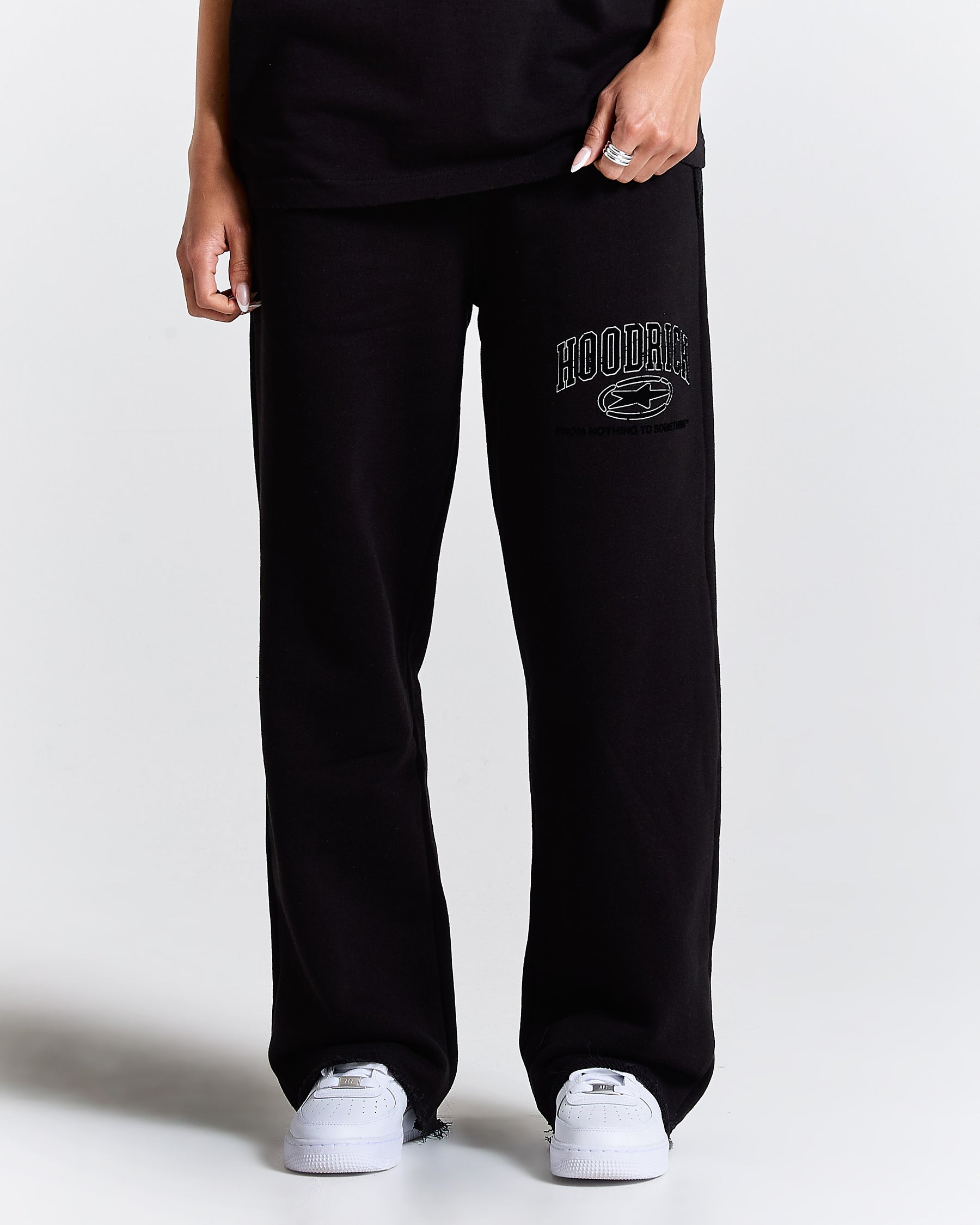 Fray Wide Leg Jogger - Black