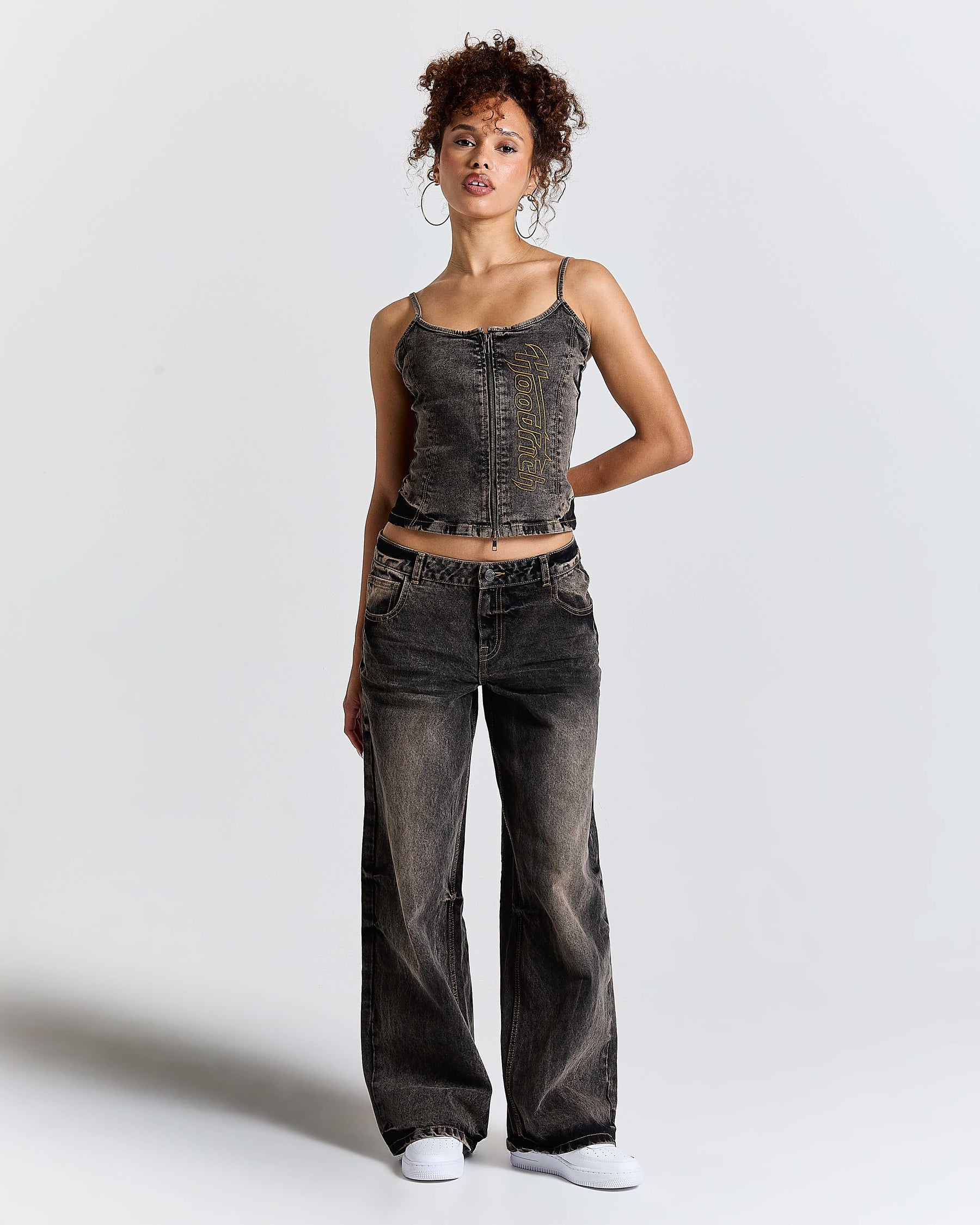 Shadow Rust Denim Corset Top - Black Wash