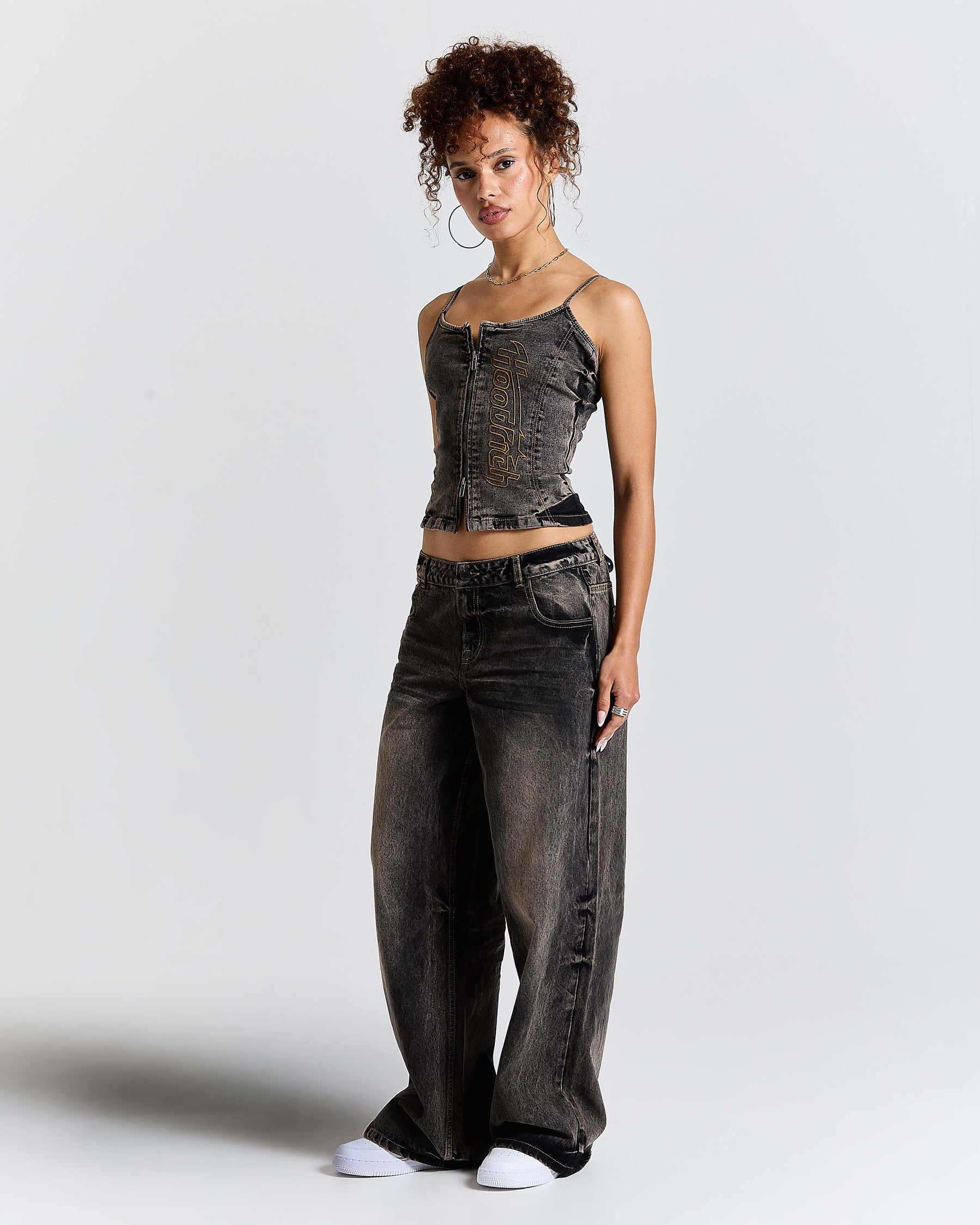 Shadow Rust Denim Corset Top - Black Wash