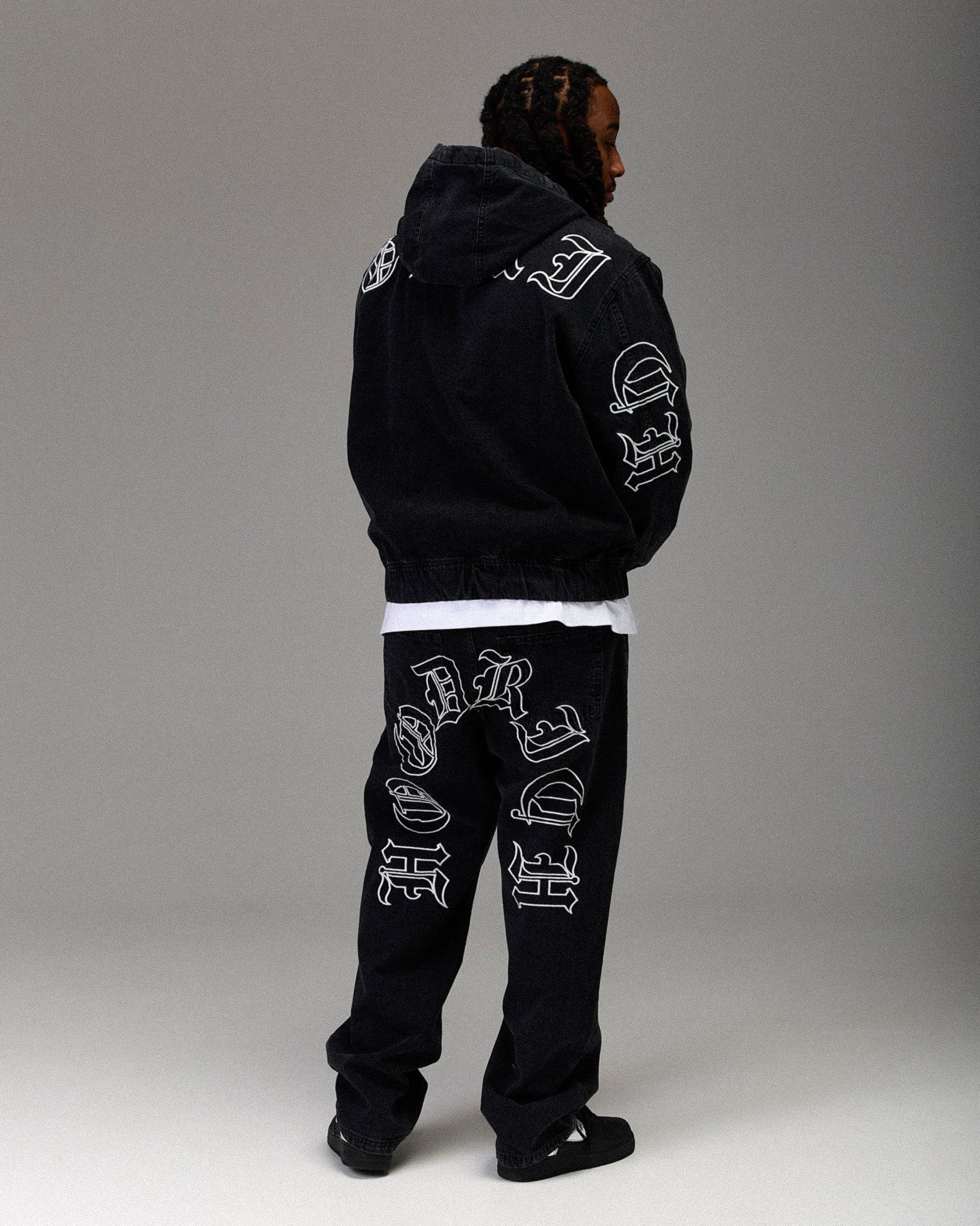 The Winner's Circle Denim Hooded Jacket - Black/White