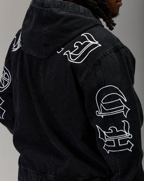 The Winner's Circle Denim Hooded Jacket - Black/White