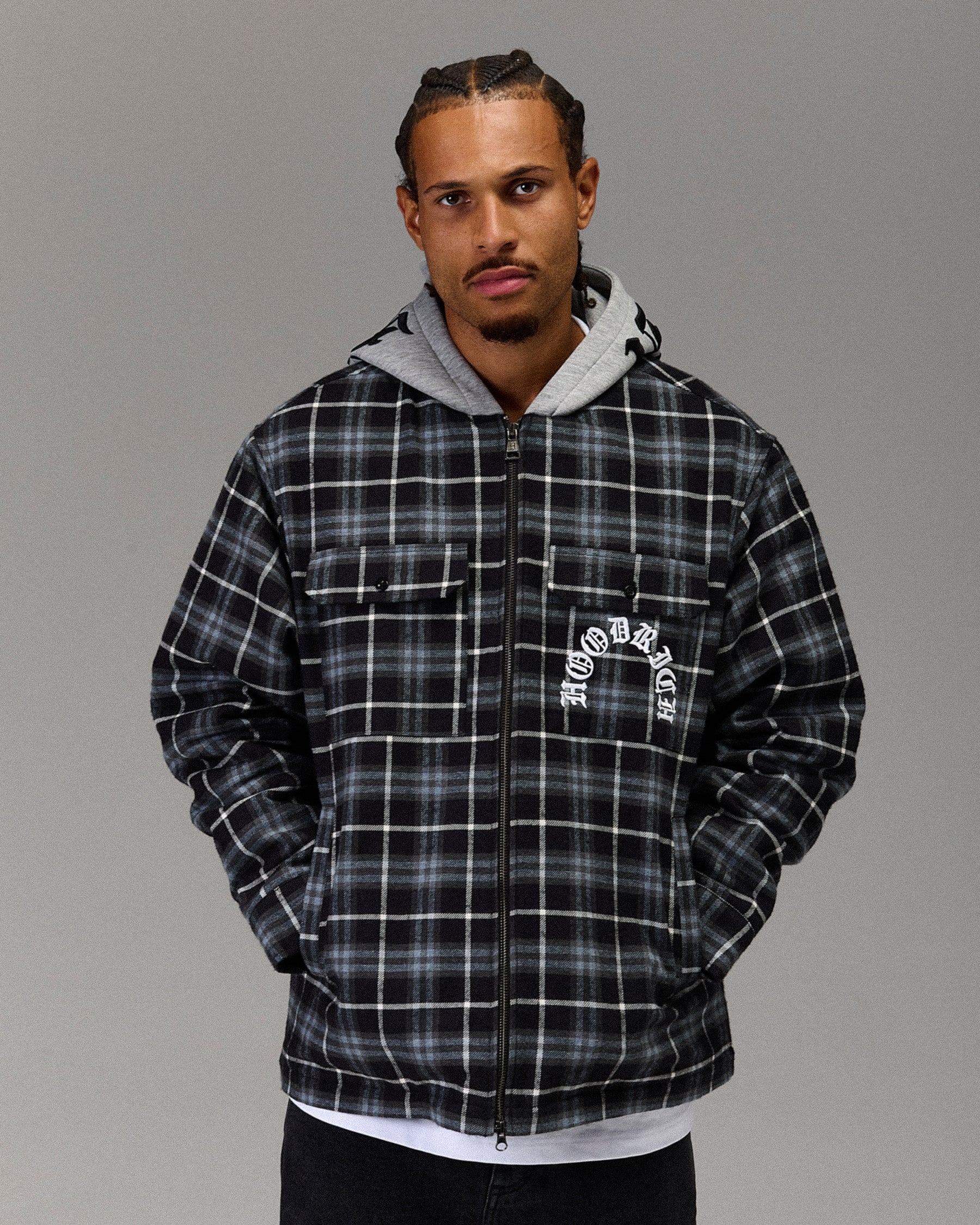 The Winner's Circle Hooded Plaid Shirt - Blue/Black