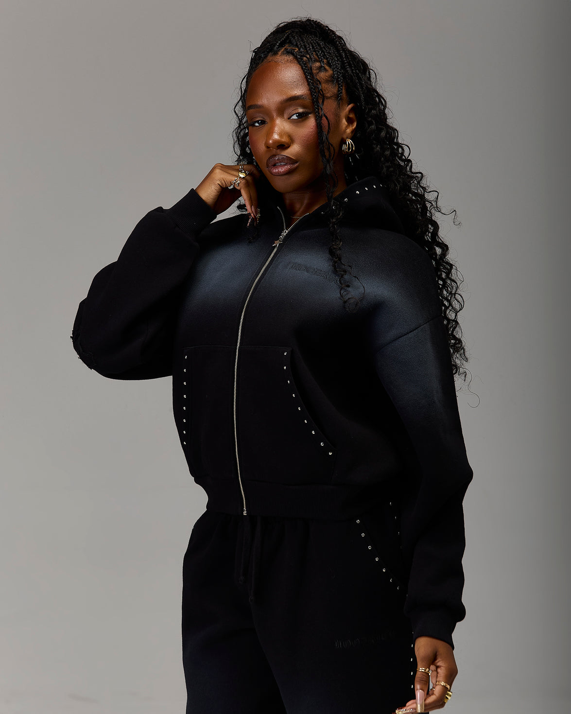 The Winner's Circle Aspen Mid Length Zip Hoodie - Black Wash