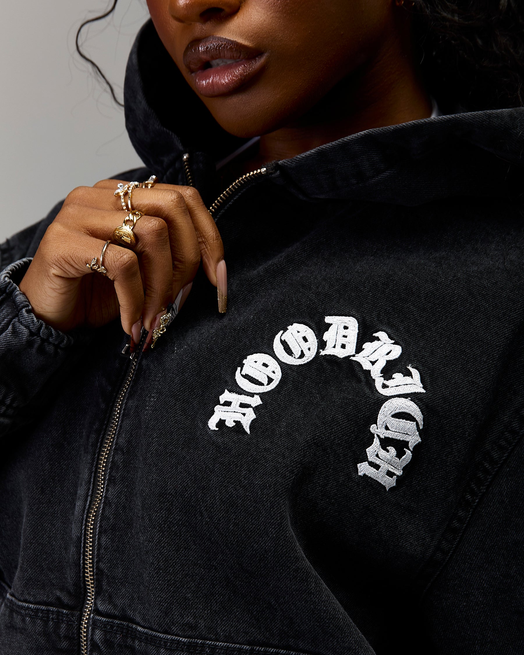 The Winner's Circle Denim Hooded Jacket - Black/White