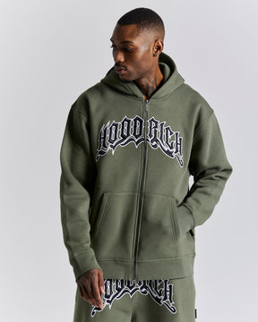 Ritual Oversized Zip Hoodie - Khaki Green/Black