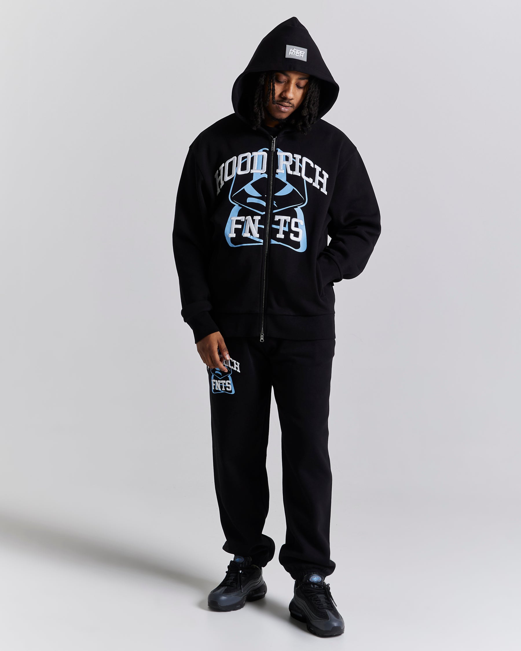 Obscure Oversized Zip Hoodie - Black/White/Blue