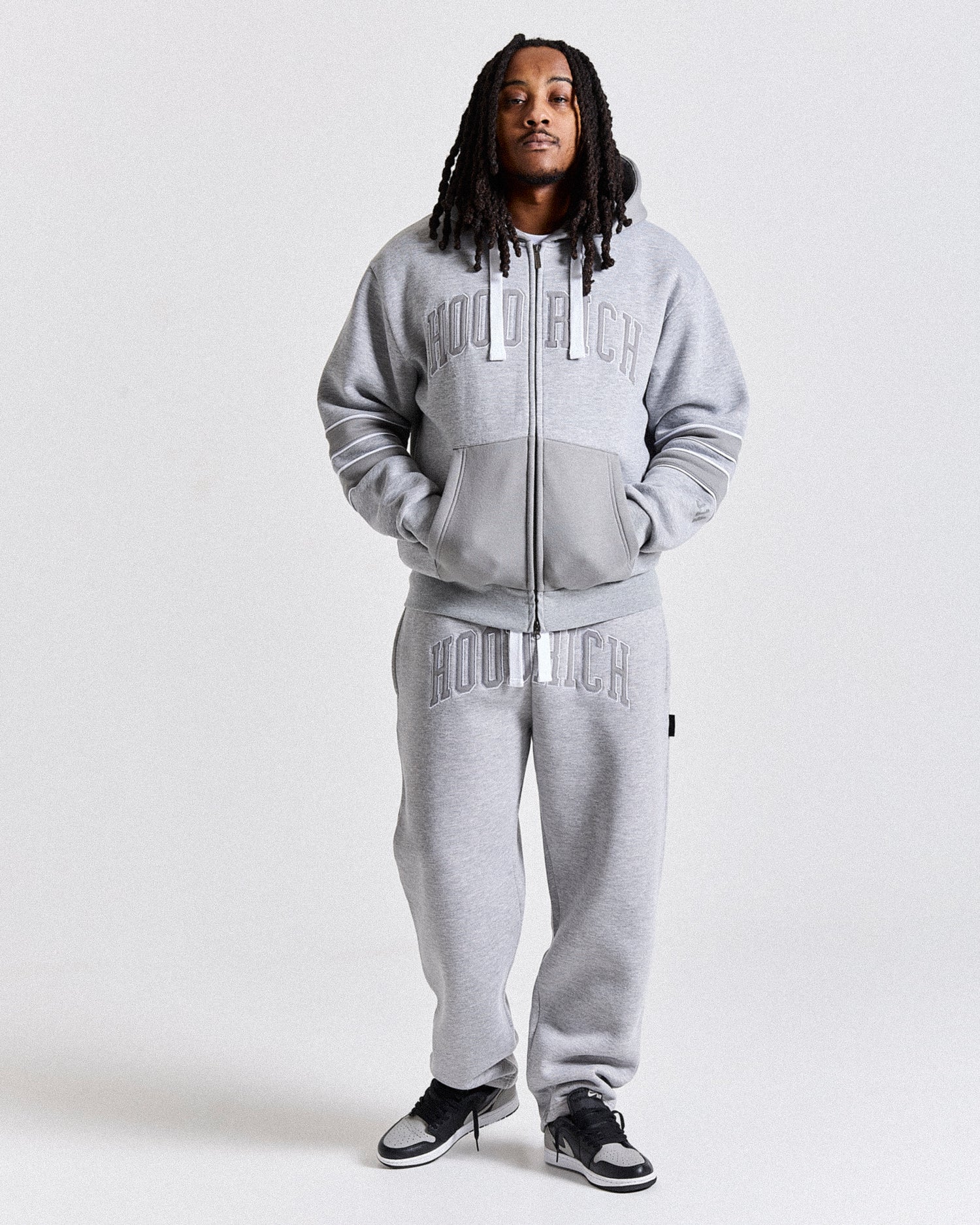 Varsite Oversized Wide Leg Joggers - Grey/White