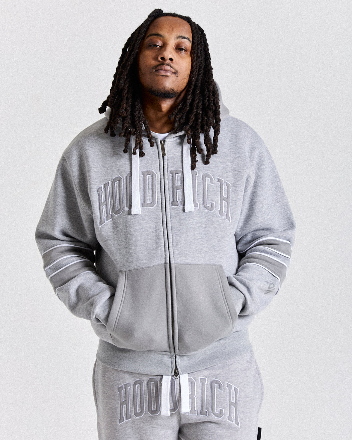 Varsite Oversized Zip Hoodie - Grey/White