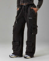 The Winner's Circle Token Oversized Wide Leg Joggers - Washed Black