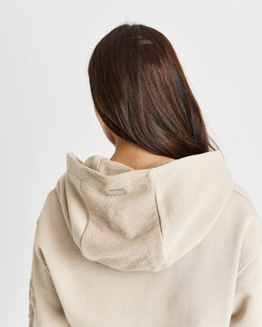 Collision Relaxed Cropped Zip Hoodie - Beige