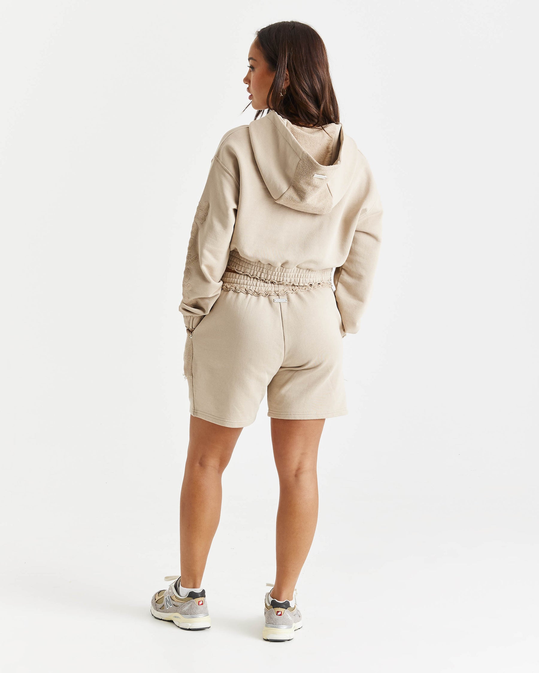 Collision Relaxed Cropped Zip Hoodie - Beige