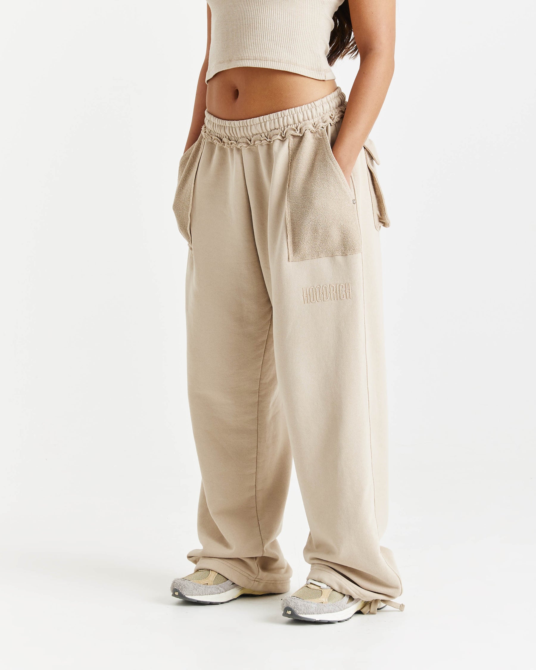 Havoc Oversized Wide Leg Joggers - Beige