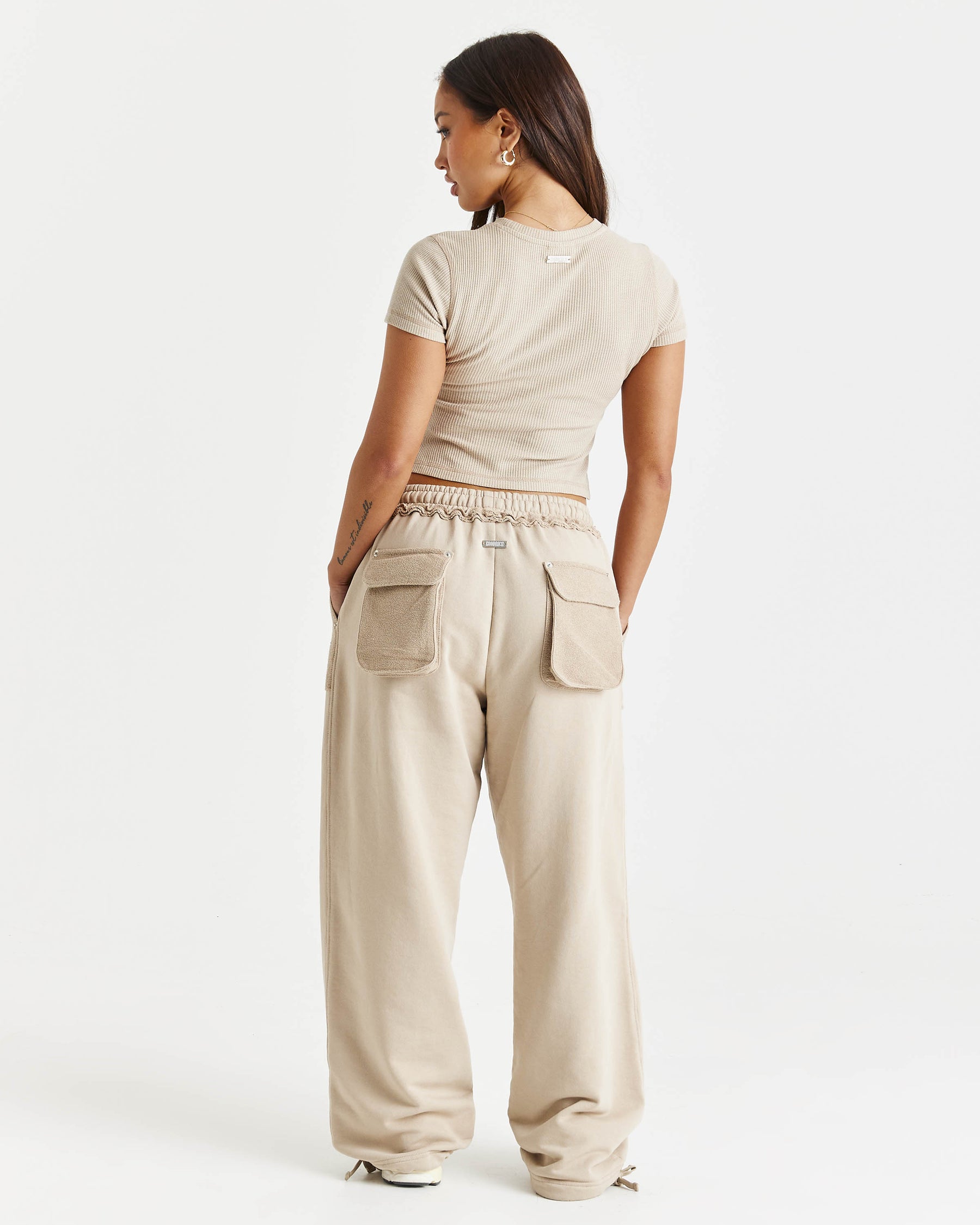 Havoc Oversized Wide Leg Joggers - Beige