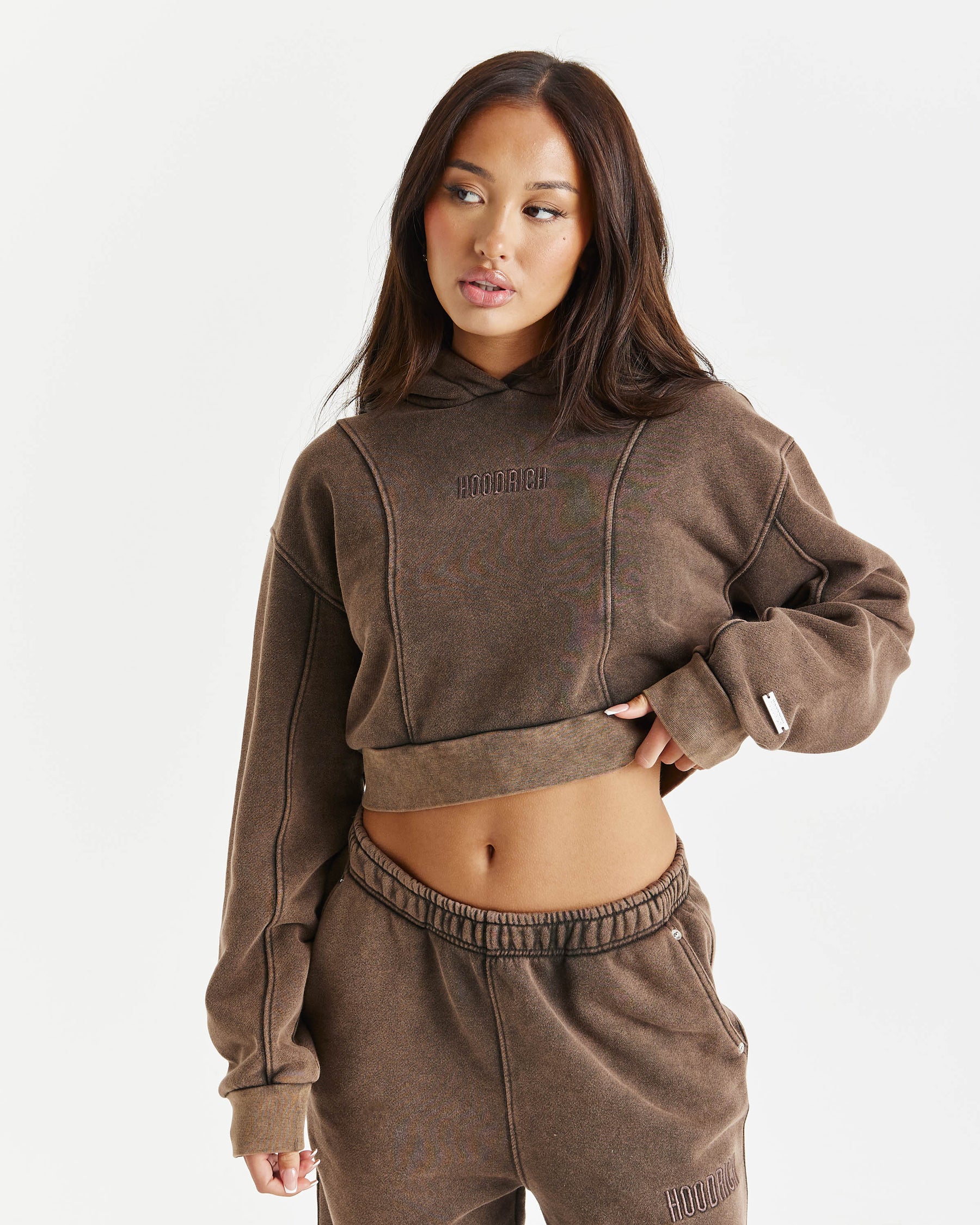 Fade Cropped Hoodie - Brown