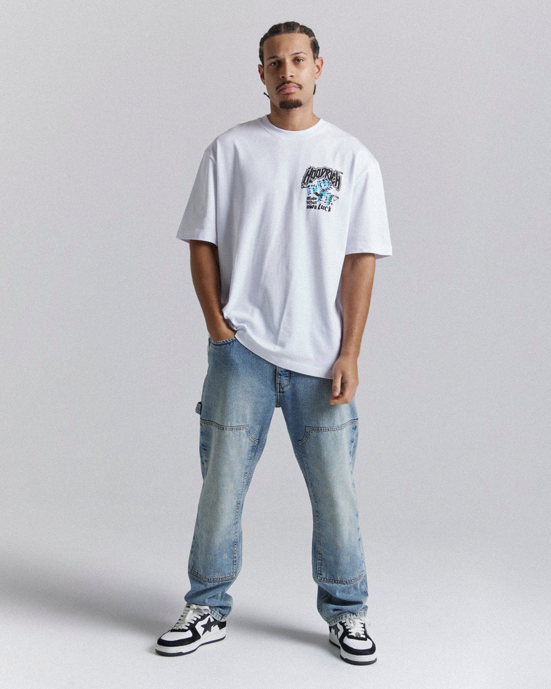 Fortune Oversized T-Shirt - White/Black/Blue