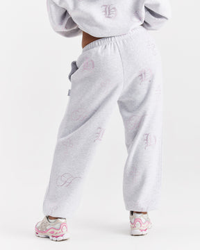 Crystal Oversized Jogger - Light Grey/Pink Rhinestone