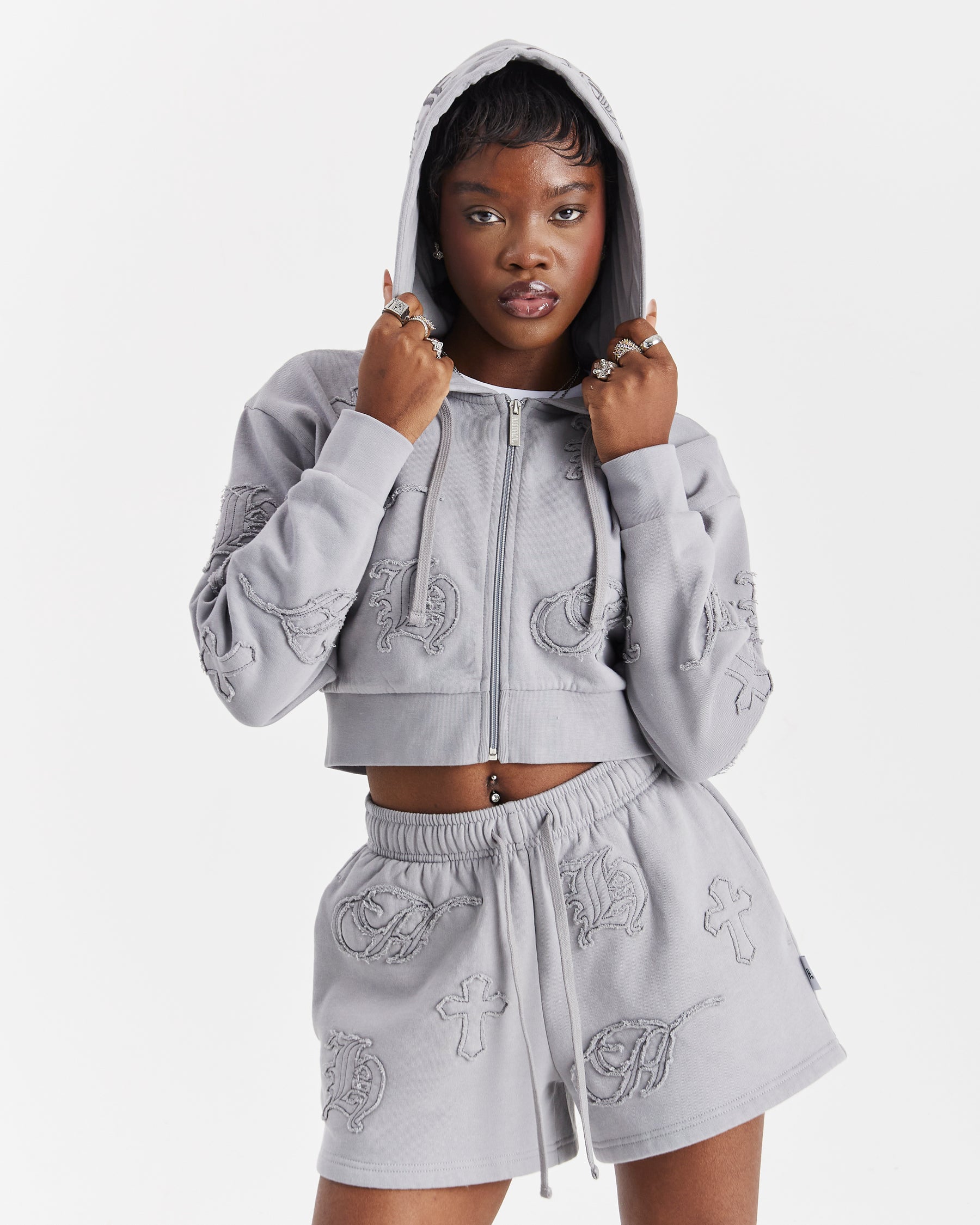 Mist Cropped Zip Hoodie - Grey