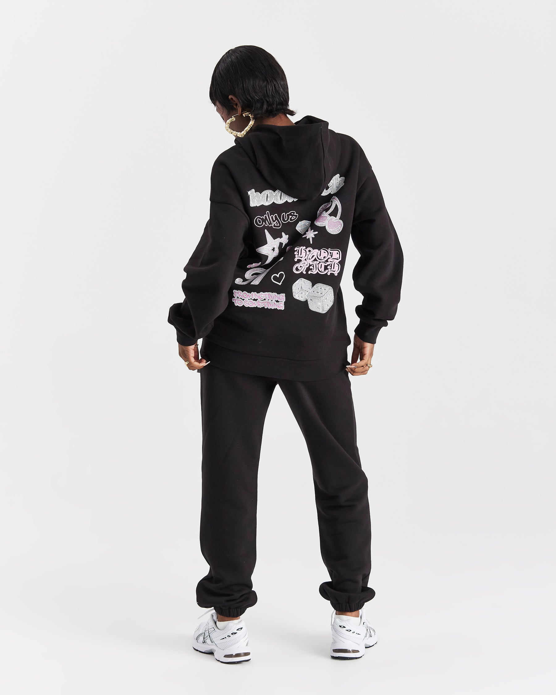 Jewel Oversized Hoodie - Black/Pink