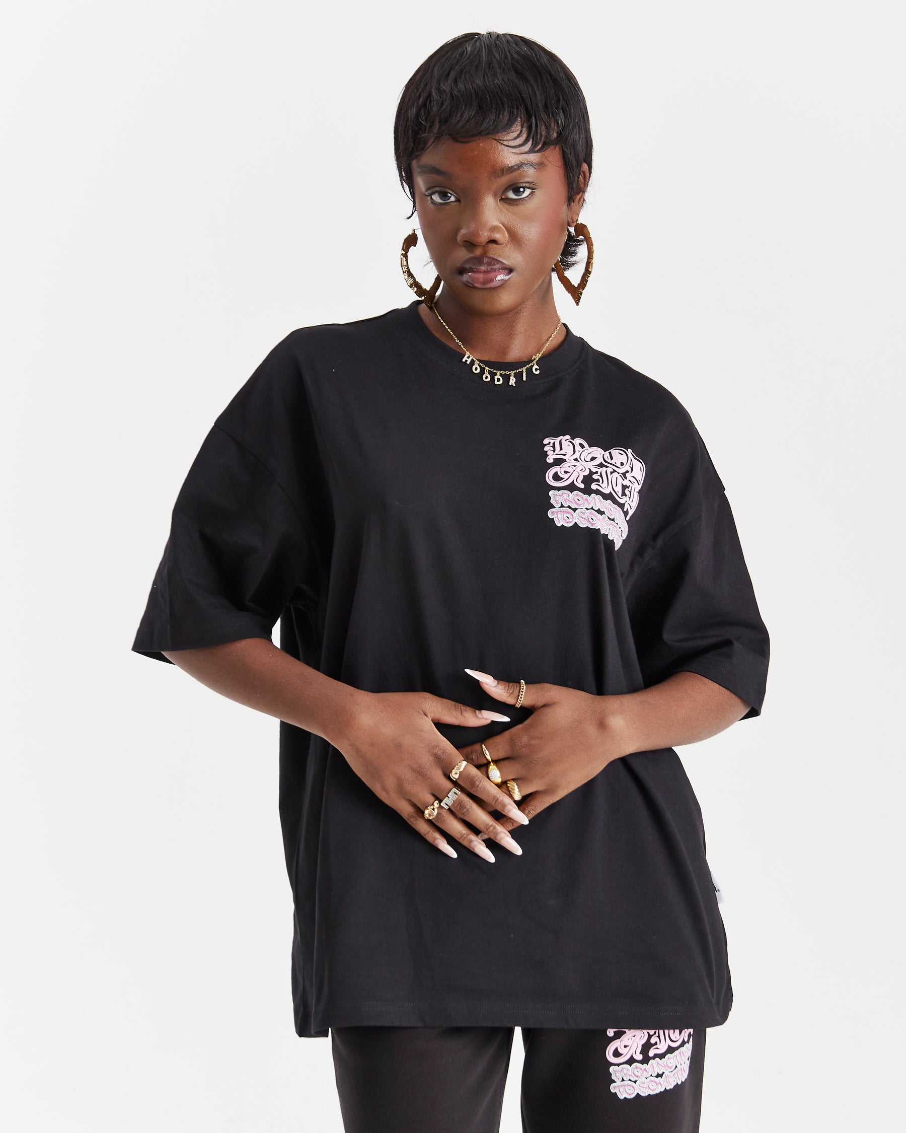 Jewel Oversized T-Shirt - Black/Pink