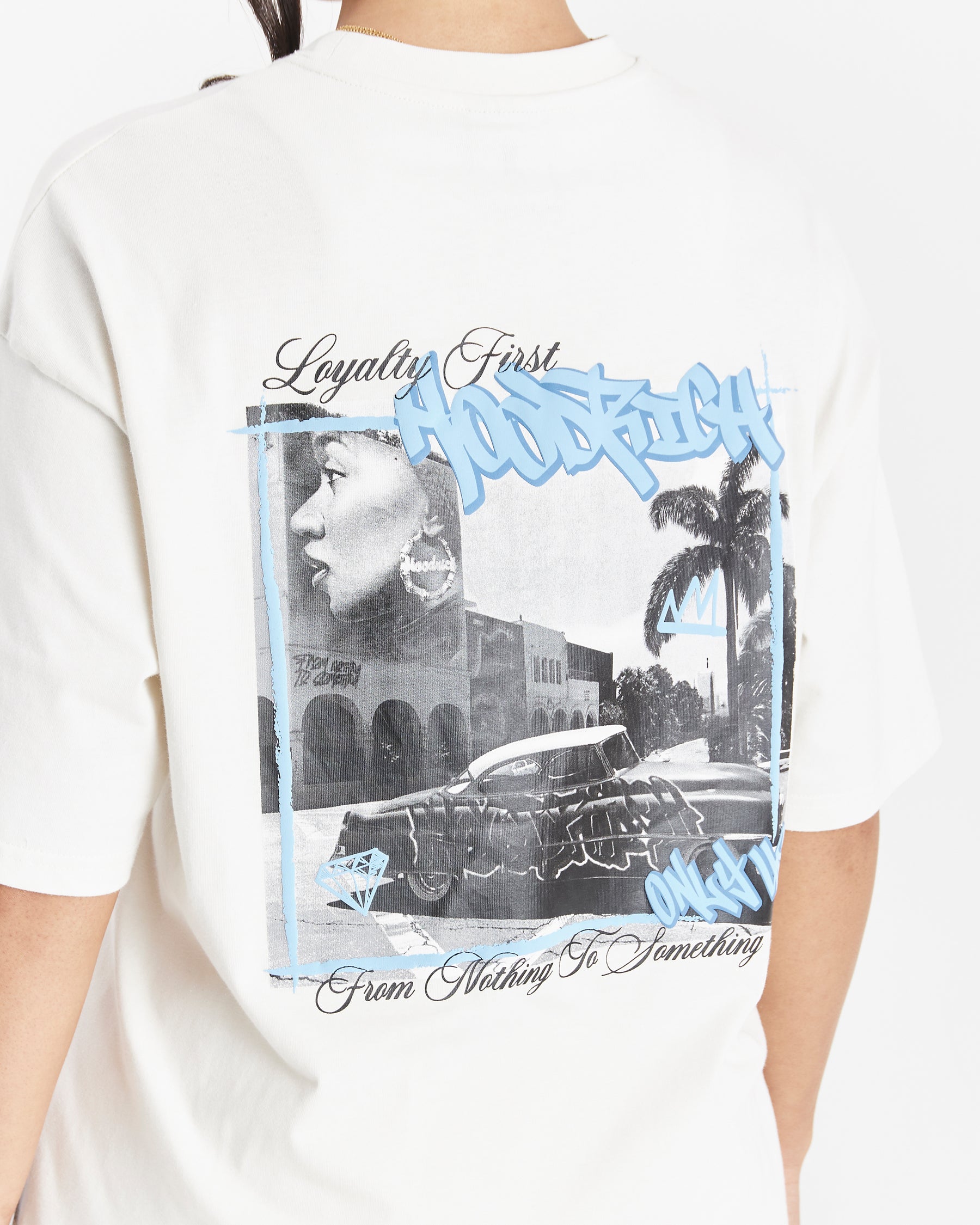 Urban Oversized T-Shirt - Cream/Black/Blue