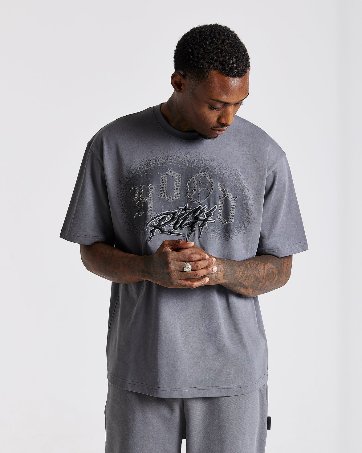 Iron Oversized T-Shirt - Grey/Rhinestones