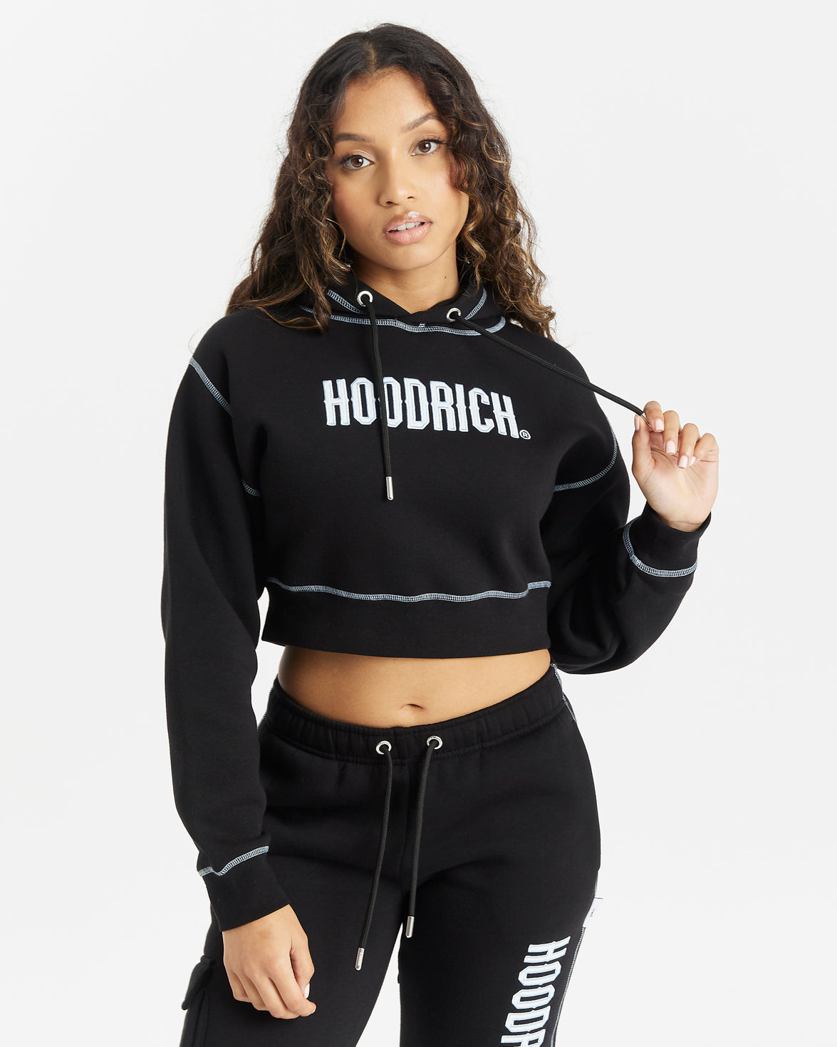 Distinct Cropped Hoodie - Black/White/Blue