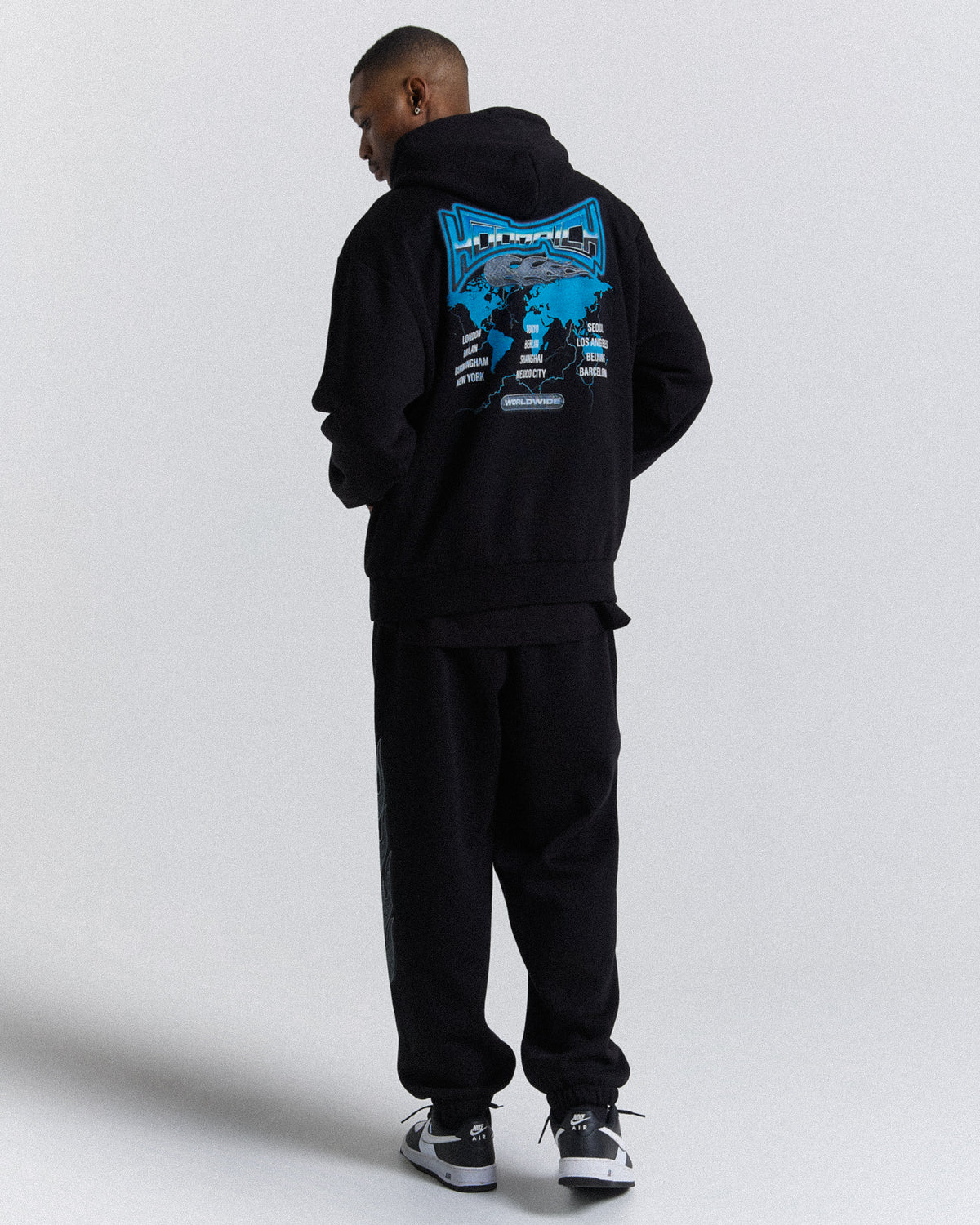 Sweat à capuche oversize Worldwide - Noir/Blanc/Bleu