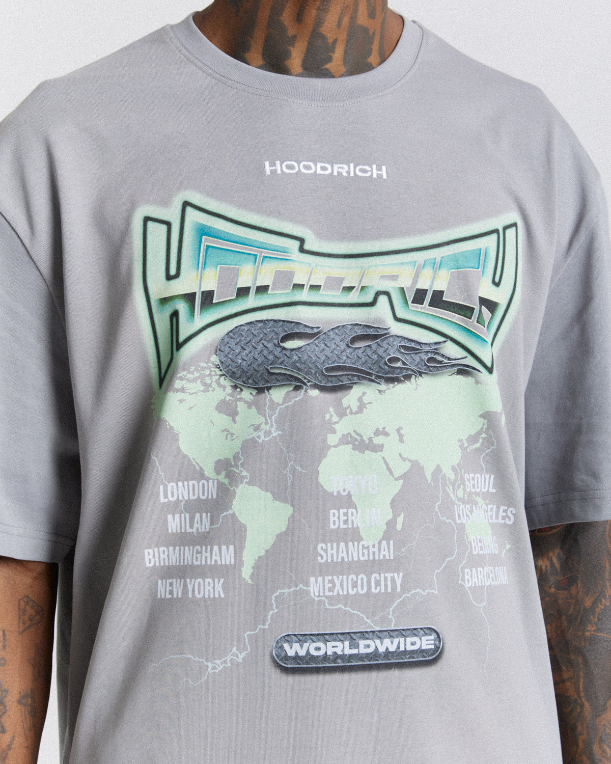 Worldwide Oversized T-Shirt - Grey/White/Green