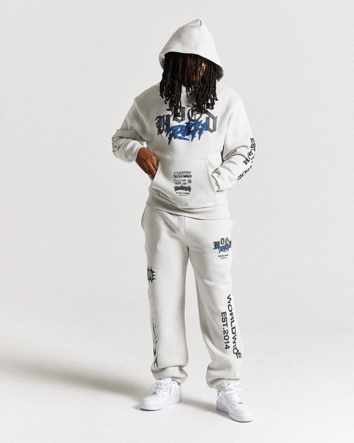 Vertigo Oversized Joggers - Off White/Black/Blue
