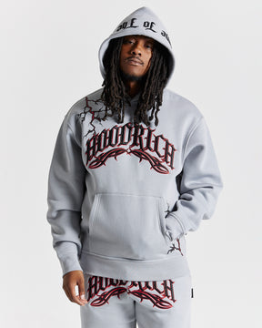 Dark Oversized Hoodie - Grey/Black/Red