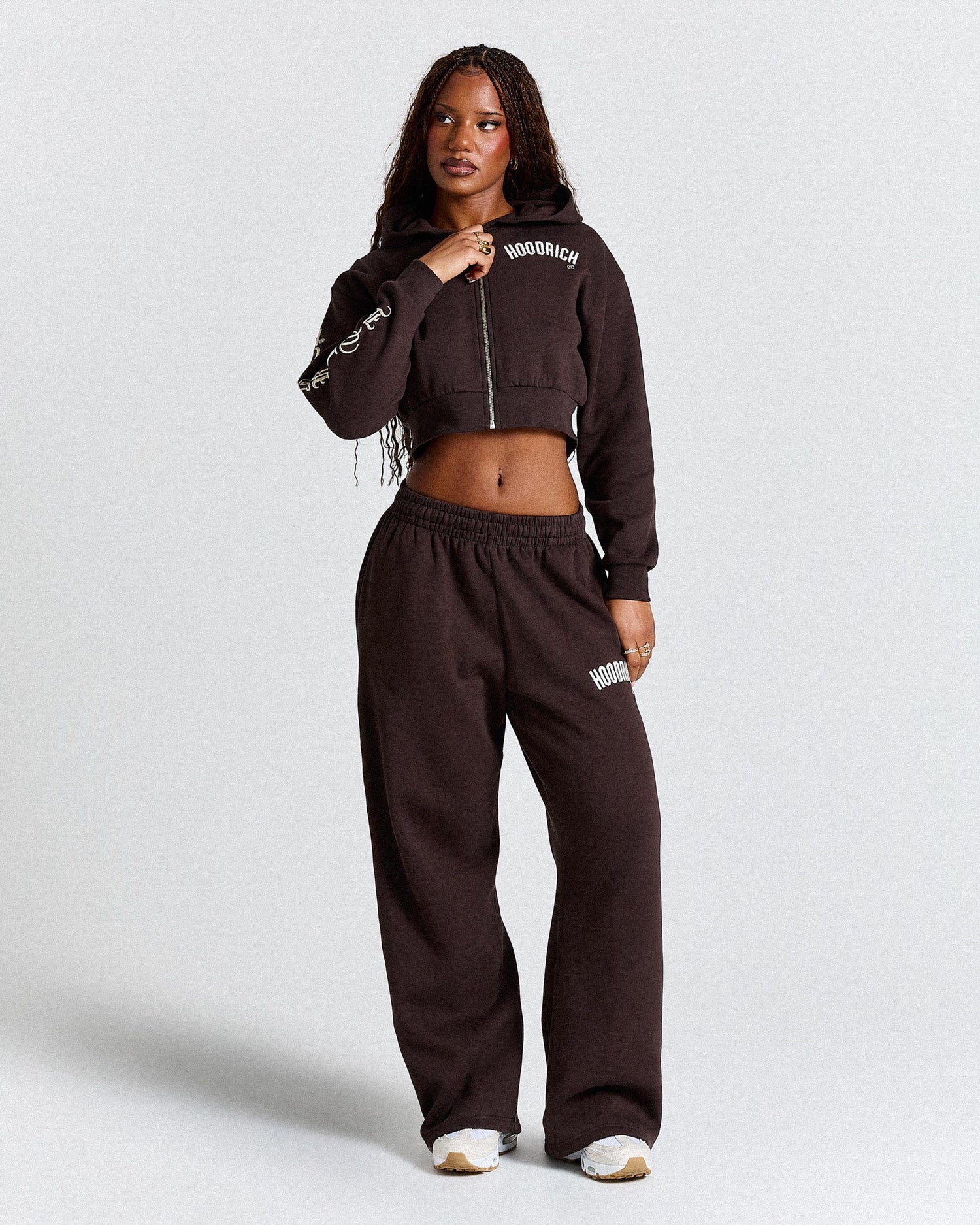 Calor Oversized Wide Leg Joggers - Brown/White