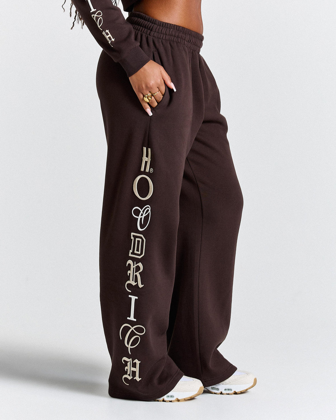 Calor Oversized Wide Leg Joggers - Brown/White