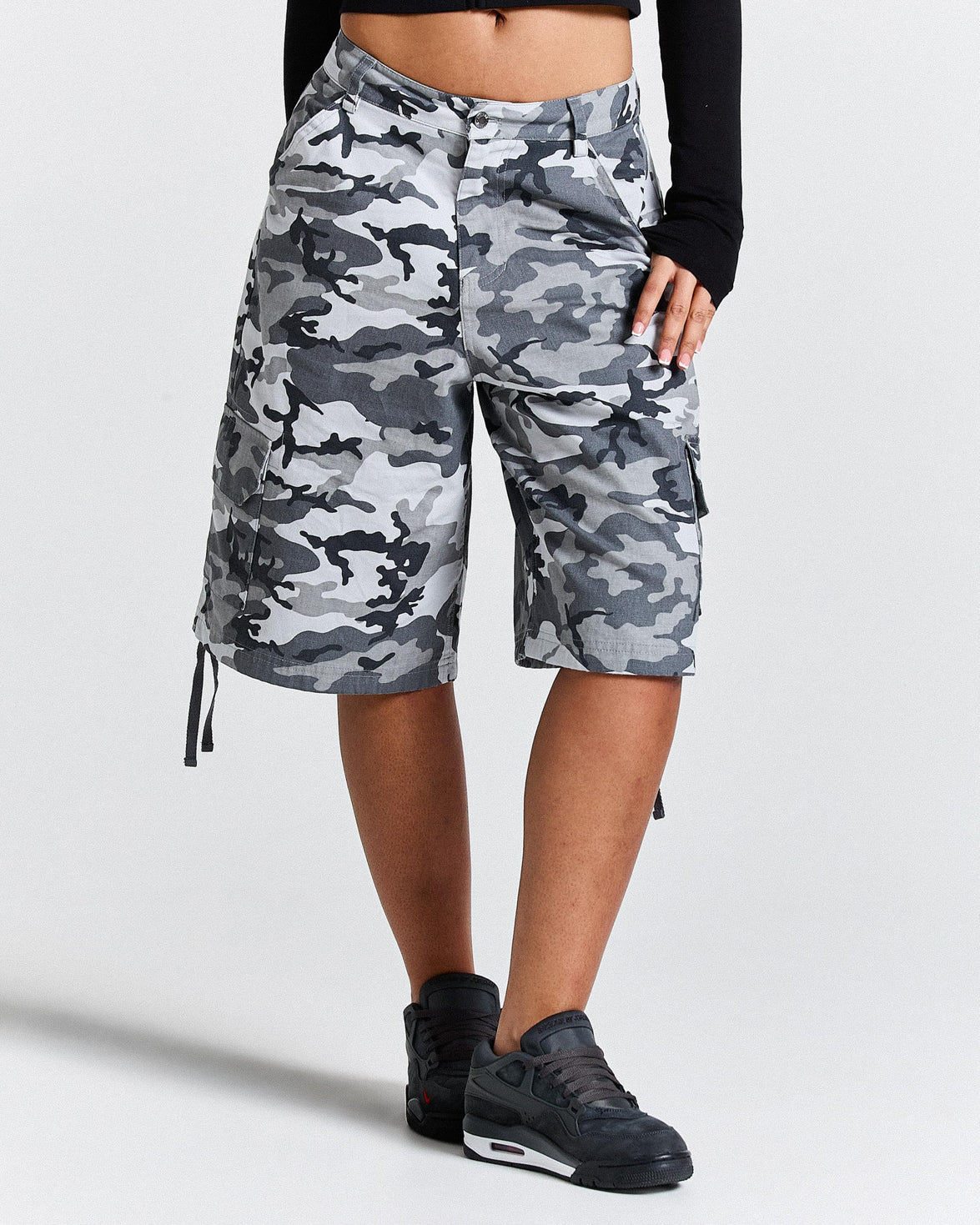 Field Oversized Cargo Woven Jort - Grey Camo