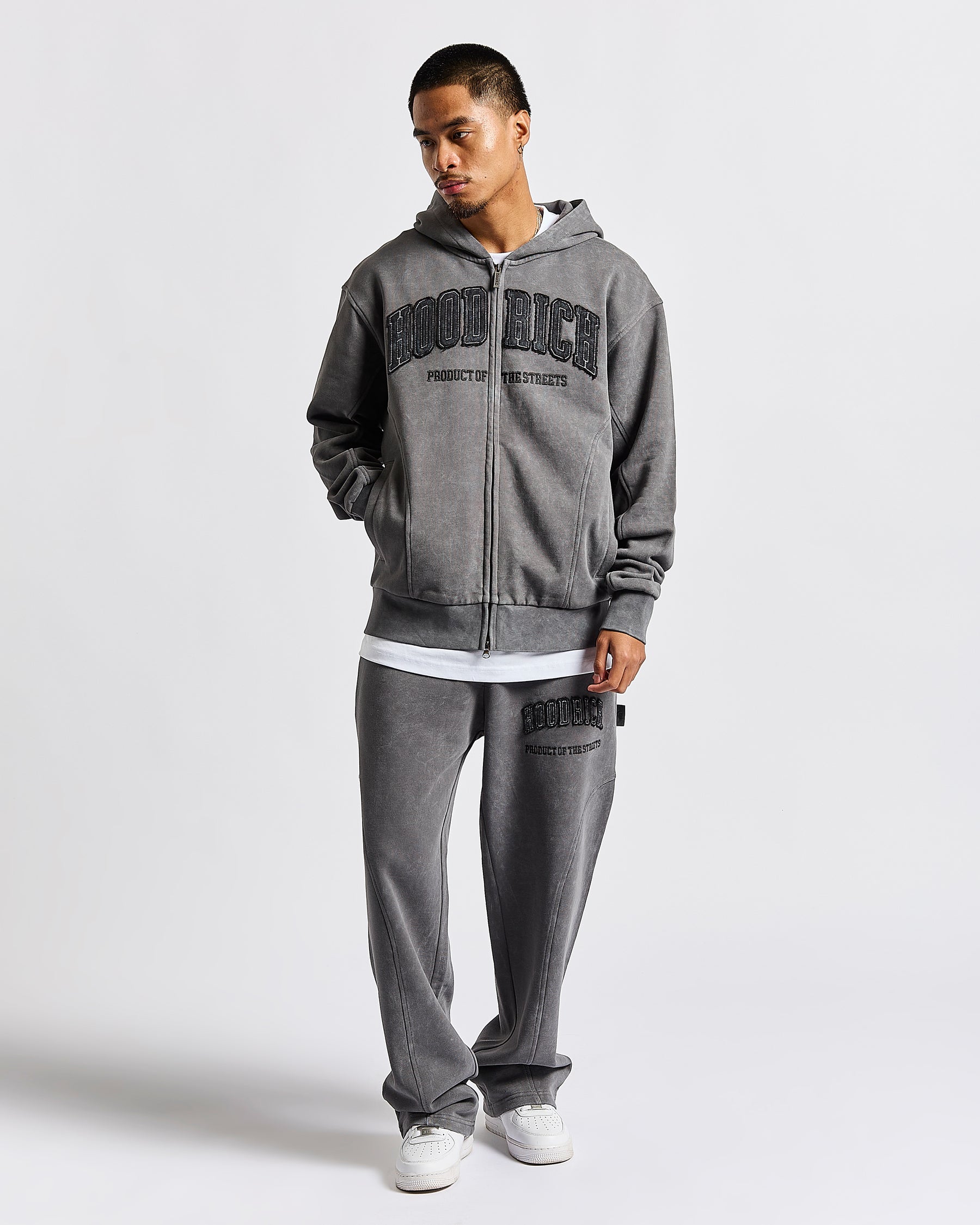 Cursed Oversized Wide Leg Jogger - Grey Wash/Black