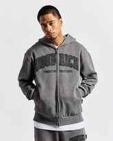 Cursed Oversized Zip Hoodie - Grey Wash/Black